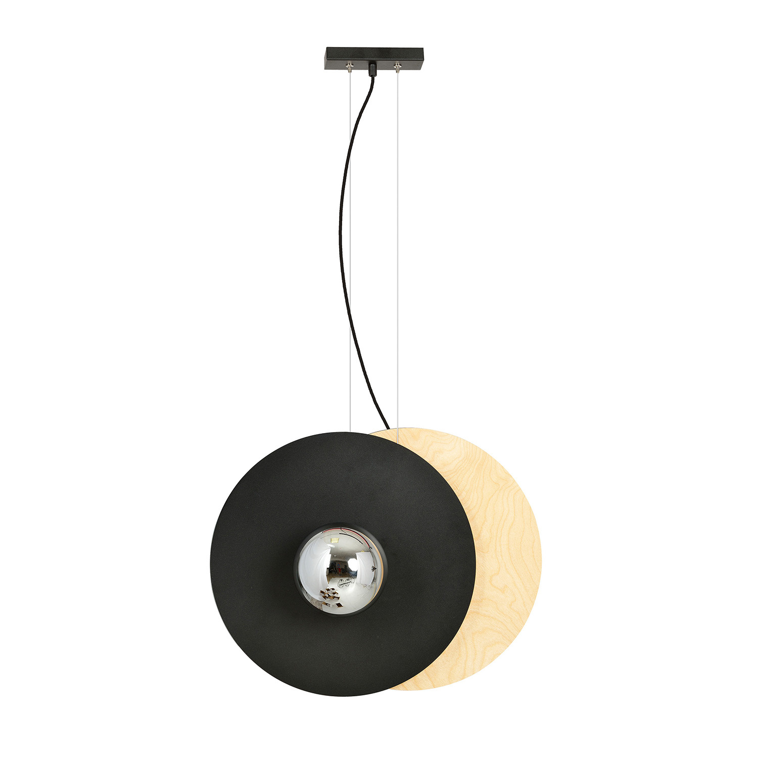 Sospensione Minimal Nordica Brigid 2 Luci In Acciaio Nero E Legno Vetro Fumè LA0076-EB-2-MA-GR