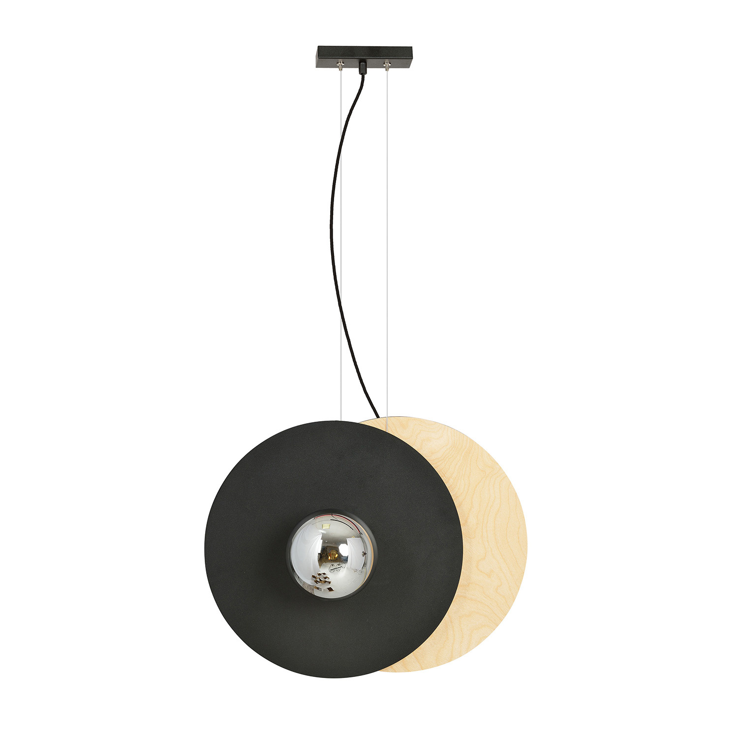 Sospensione Minimal Nordica Brigid 2 Luci In Acciaio Nero E Legno Vetro Fumè LA0076-EB-2-MA-GR