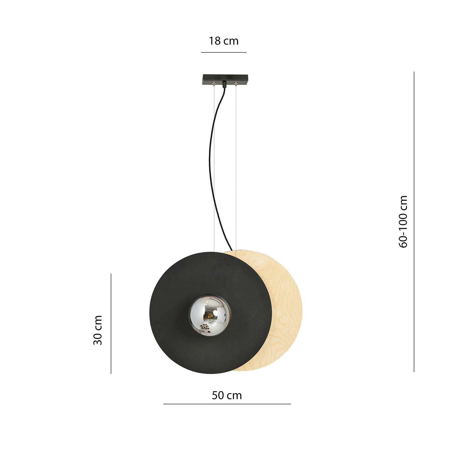 Sospensione Minimal Nordica Brigid 2 Luci In Acciaio Nero E Legno Vetro Fumè LA0076-EB-2-MA-GR