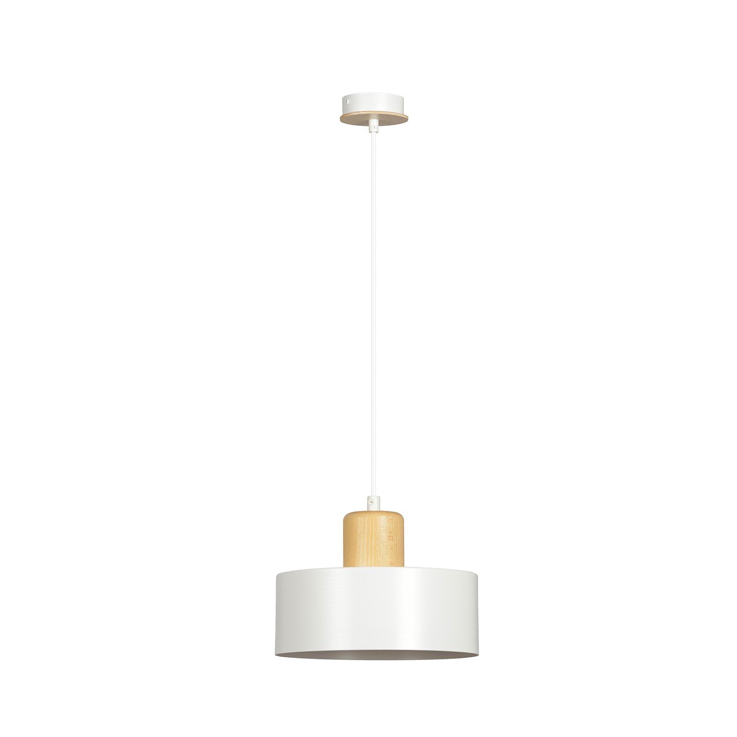 Sospensione Nordica 1 Luce Surya In Acciaio Bianco E Legno