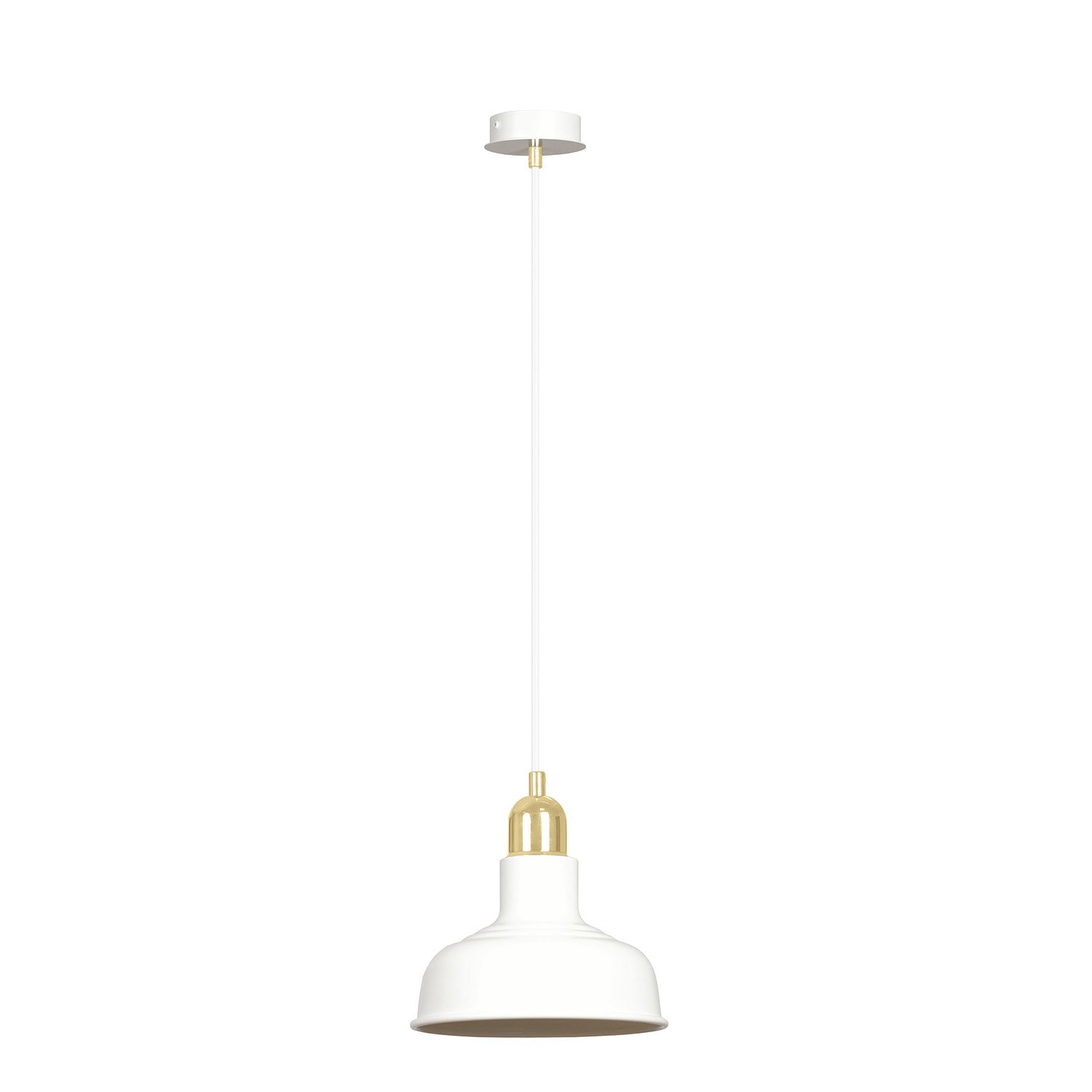 Sospensione Industrial 1 Luce Kubera In Acciaio Bianco Con Elementi In Oro