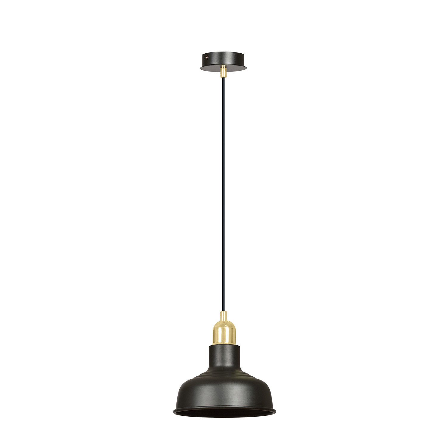 Sospensione Industrial 1 Luce Kubera In Acciaio Nero Con Elementi In Oro