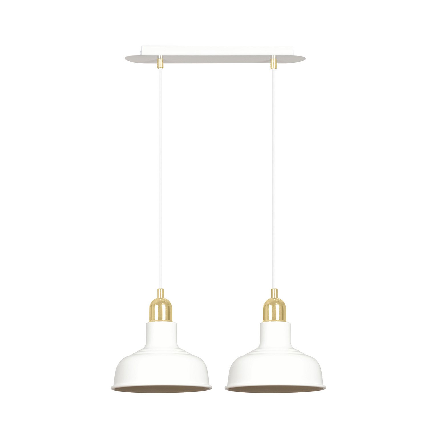 Lampadario Industrial 2 Luci Kubera In Acciaio Bianco Con Elementi In Oro