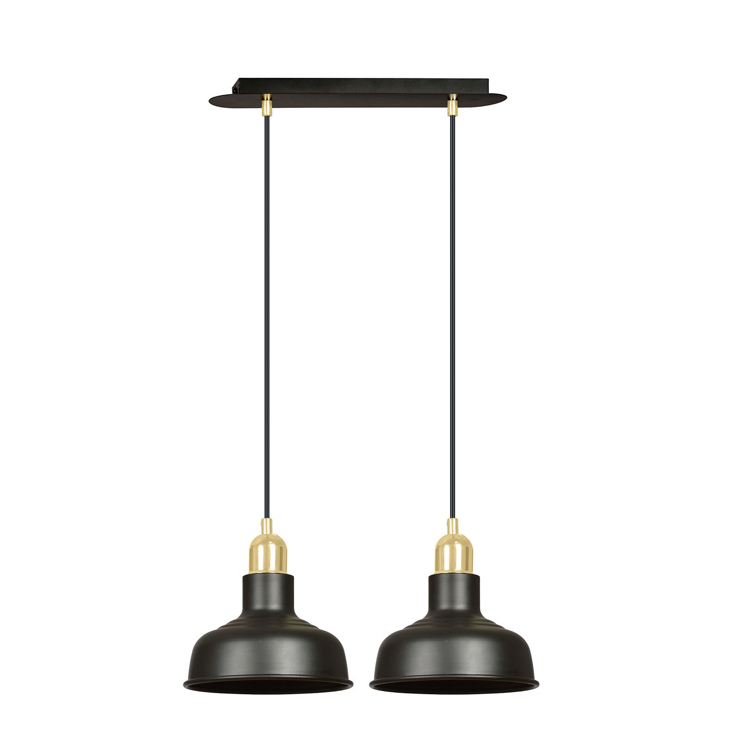 Lampadario Industrial 2 Luci Kubera In Acciaio Nero Con Elementi In Oro