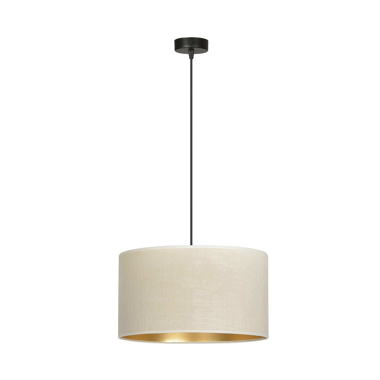 Sospensione 1 Luce Ganesha In Acciaio Nero E Paralume In Tessuto Beige
