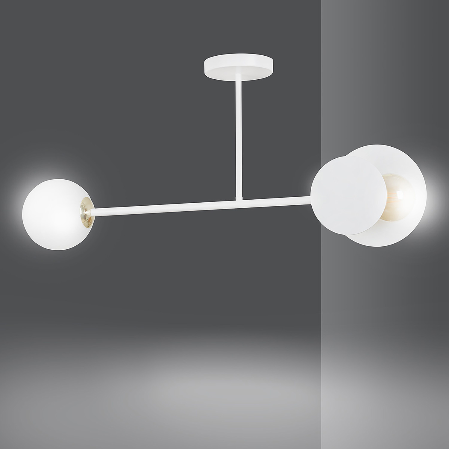 Plafoniera 2 Luci Inari In Acciaio Bianco E Sfera In Vetro Opalino LA0149-EB-PL2-BI