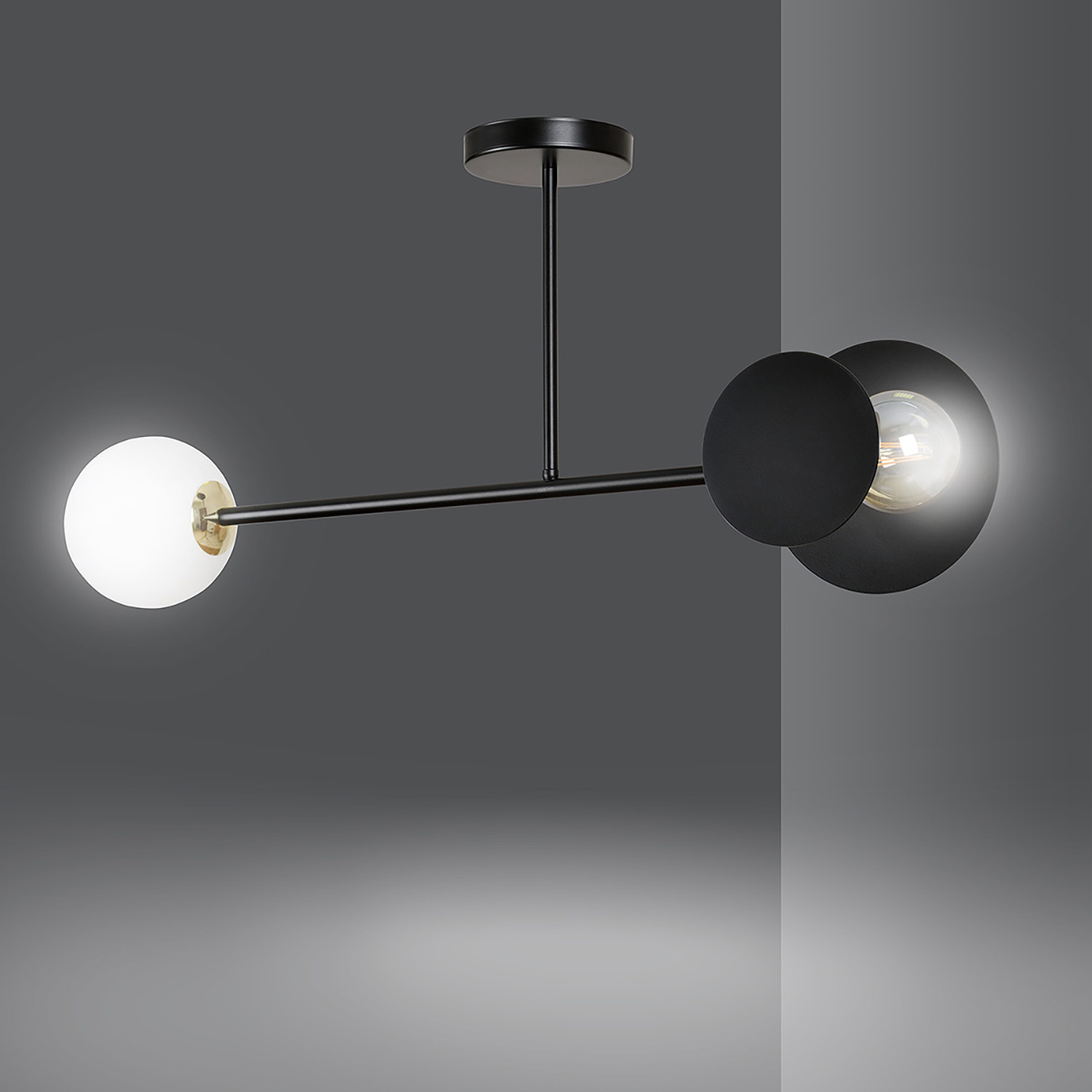 Plafoniera 2 Luci Inari In Acciaio Nero E Sfera In Vetro Opalino LA0149-EB-PL2-NR