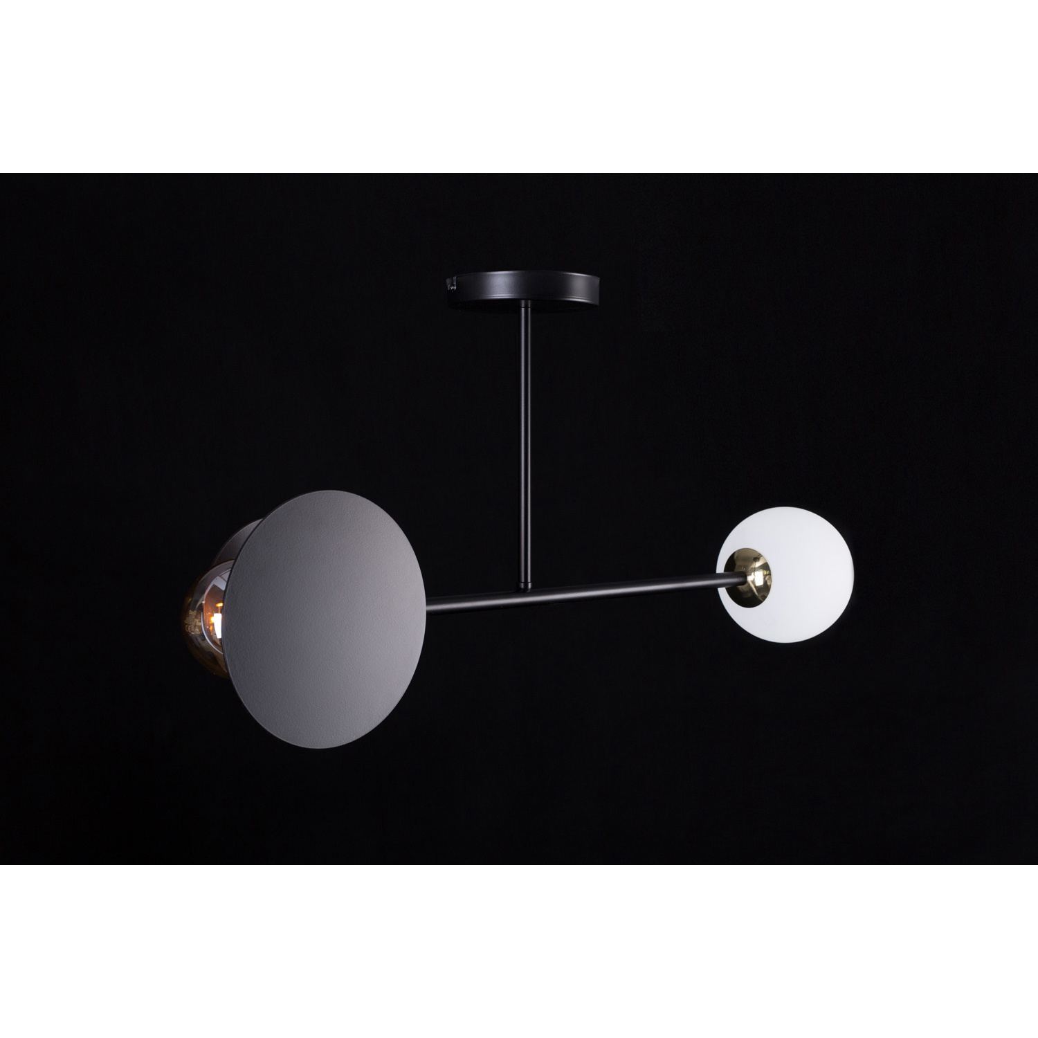 Plafoniera 2 Luci Inari In Acciaio Nero E Sfera In Vetro Opalino LA0149-EB-PL2-NR