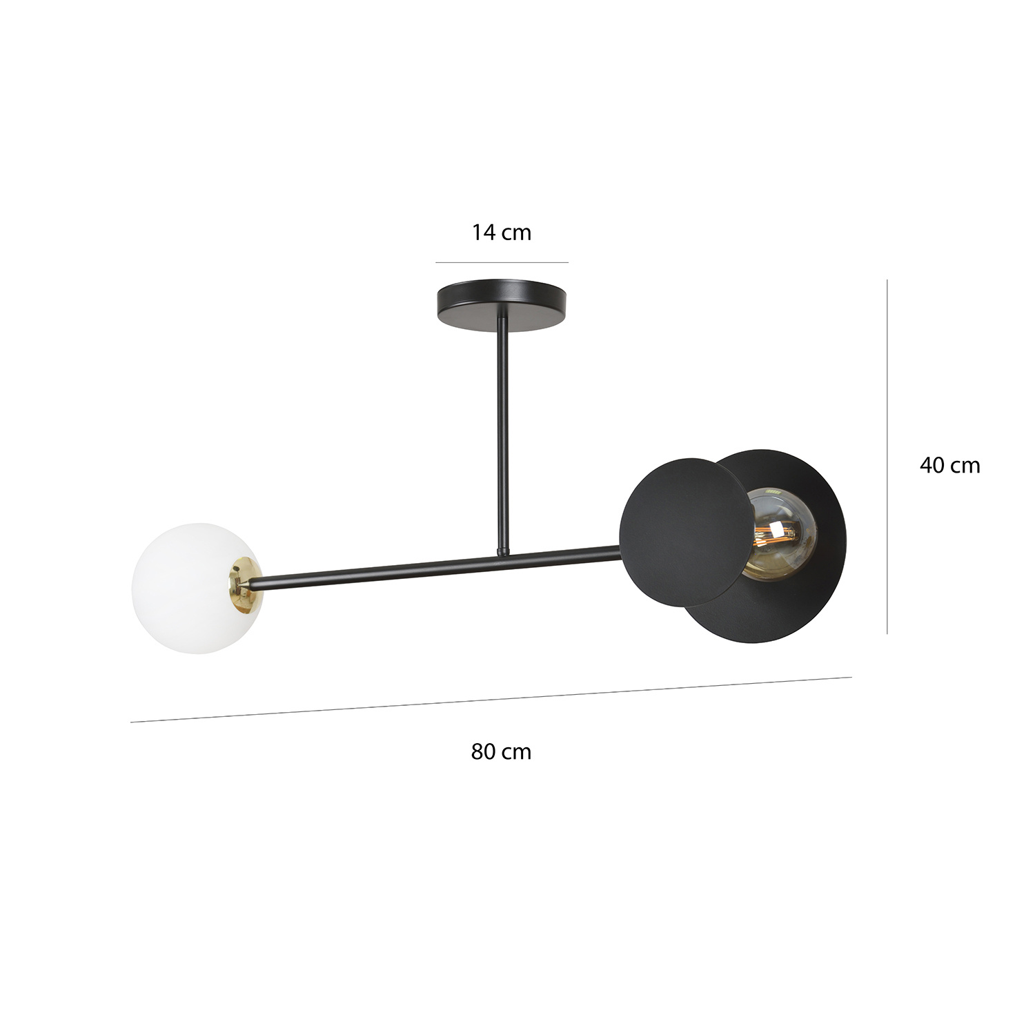 Plafoniera 2 Luci Inari In Acciaio Nero E Sfera In Vetro Opalino LA0149-EB-PL2-NR