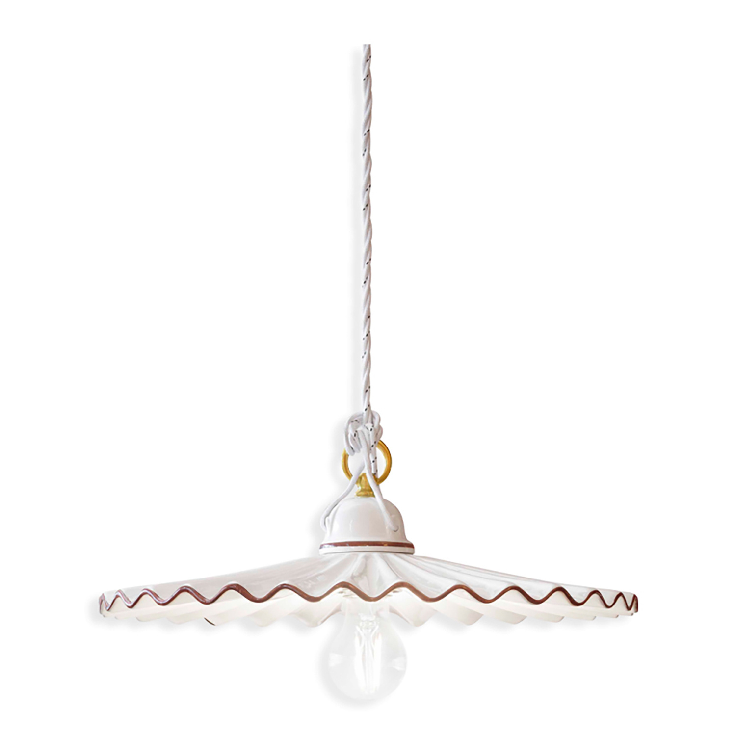 Image of Sospensione Classica L&#39;Aquila Ottone E Ceramica Decorato Diam. 41Cm 1 Luce E27