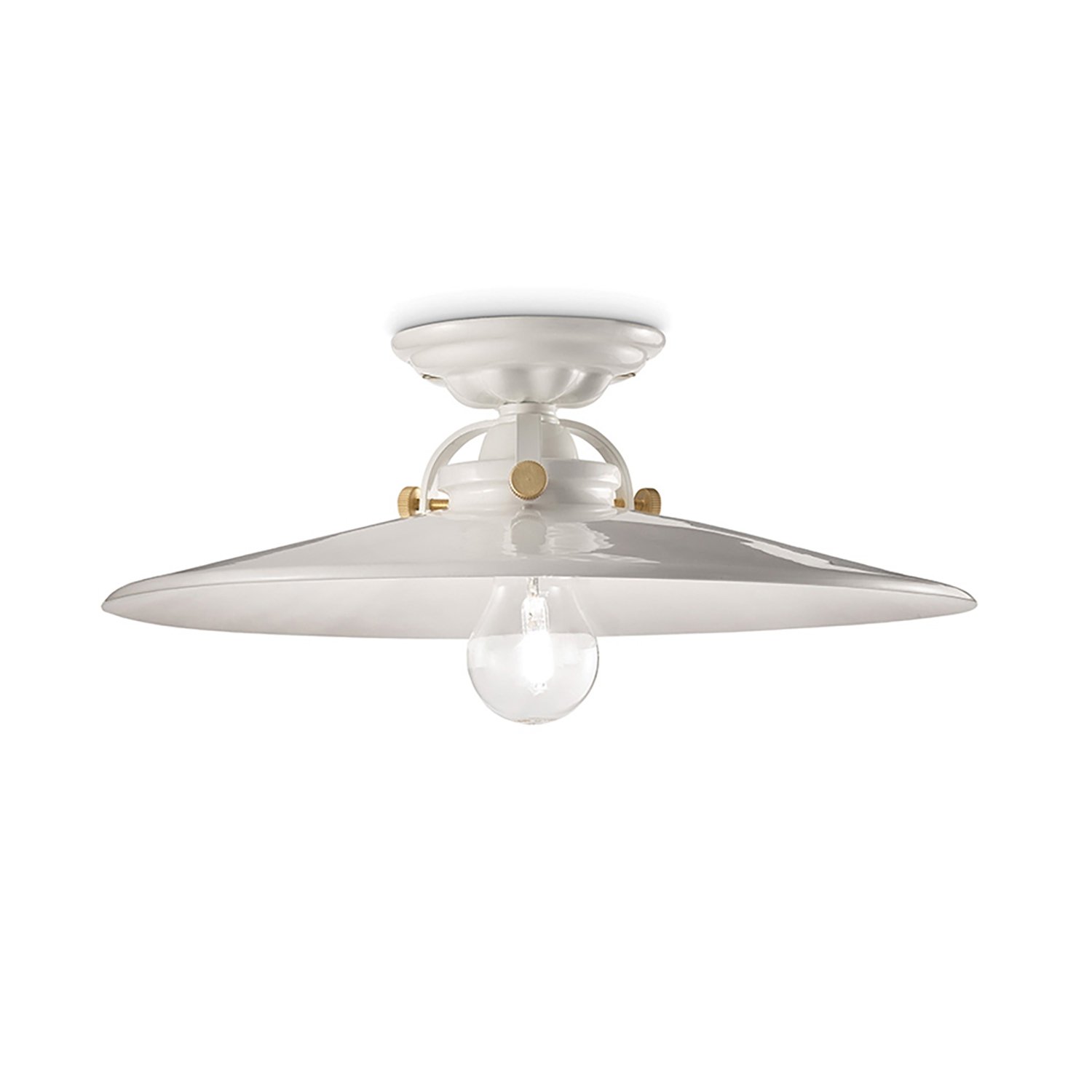 Plafoniera Industrial Minimal B&W Metallo Smaltato Bianco 1 Luce E27 42Cm