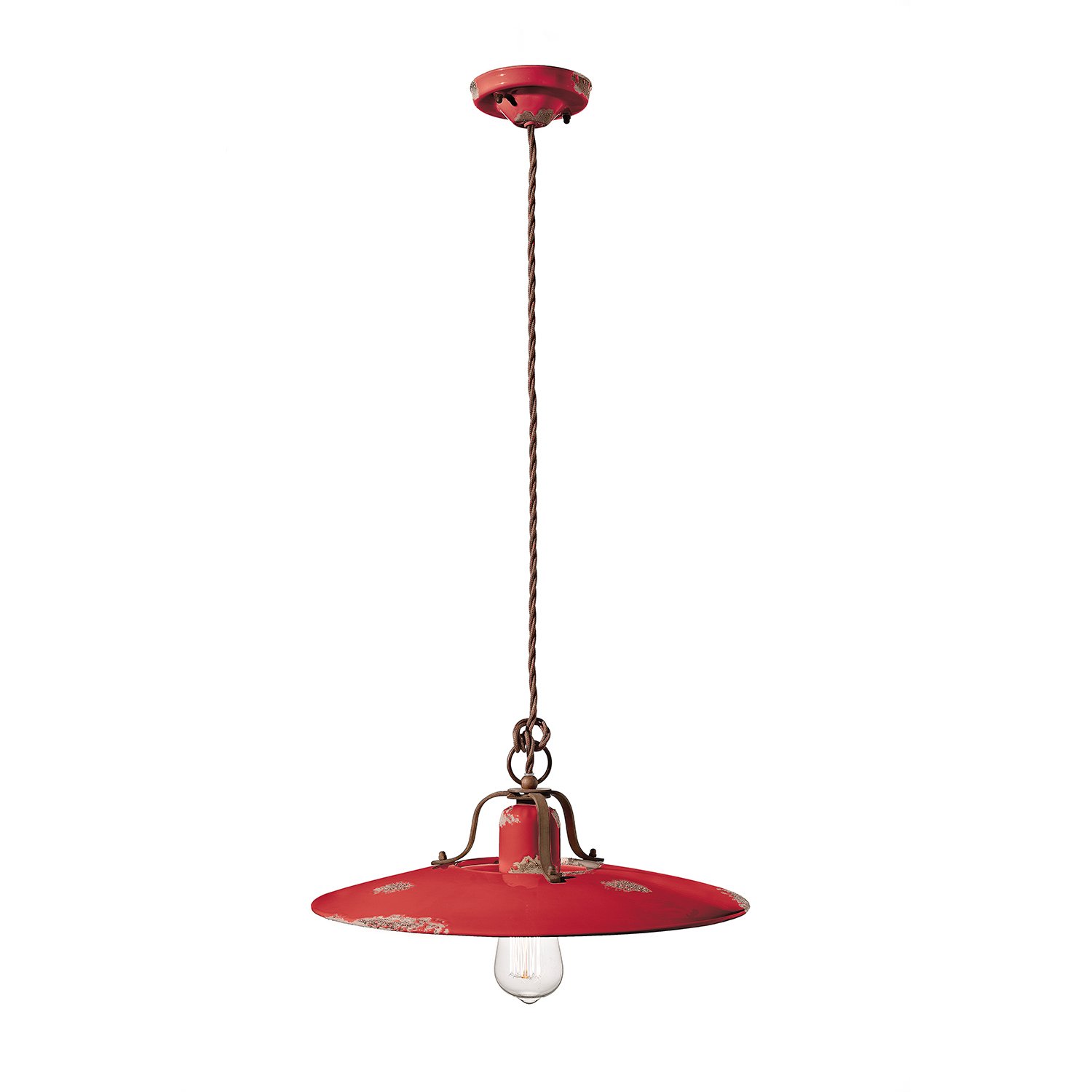 Lampadario Vintage Country Ferro E Ceramica Rosso 1 Luce E27