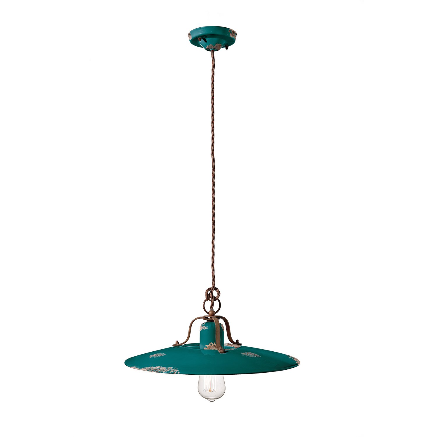 Lampadario Vintage Country Ferro E Ceramica Verde 1 Luce E27
