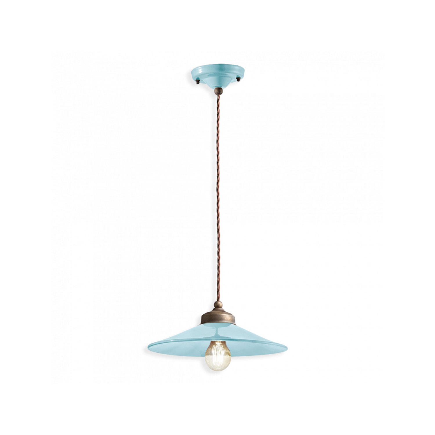 Lampadario Vintage Colors Ferro E Ceramica Azzurro 1 Luce E27 30Cm