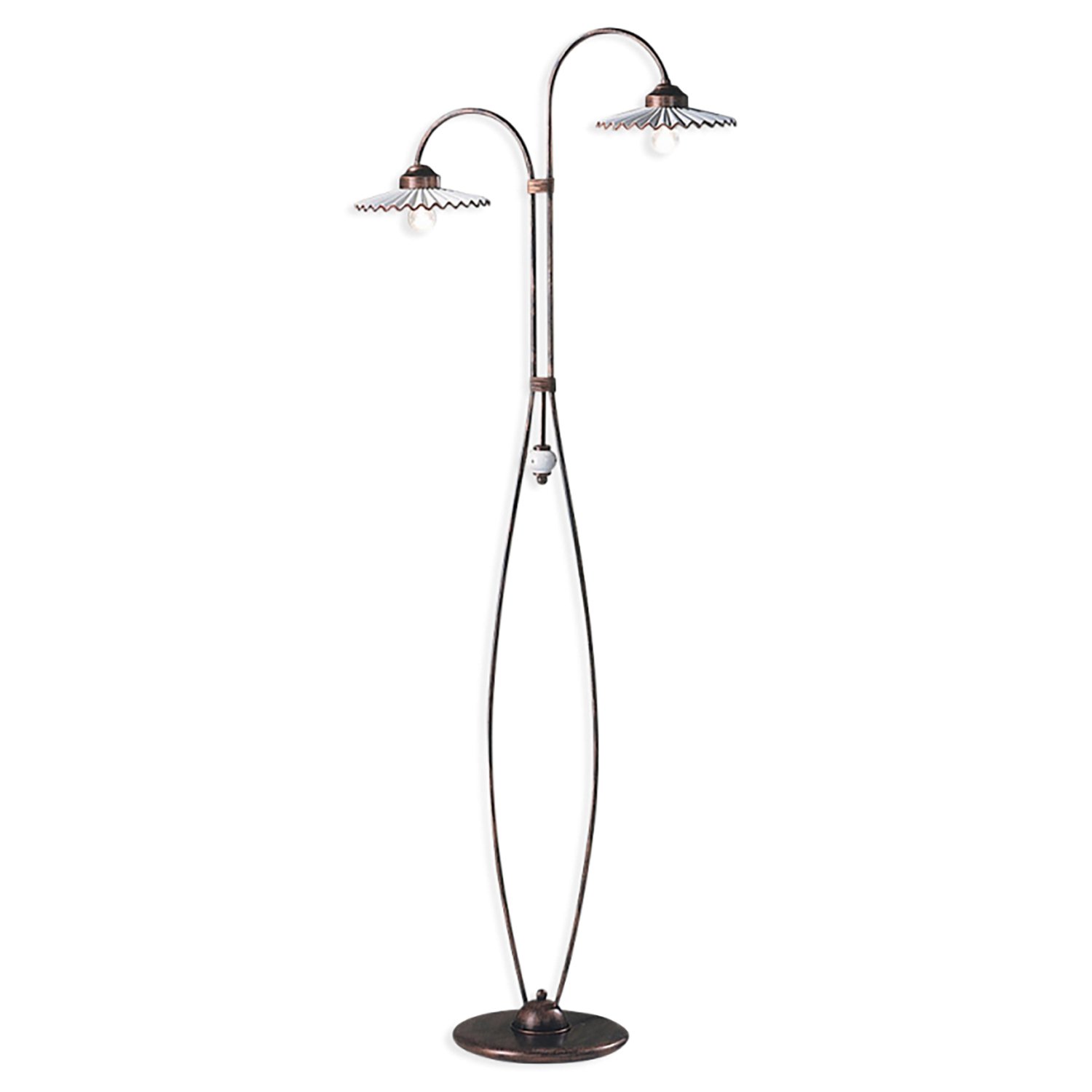Piantana Classica L'Aquila Metallo E Ceramica Nero Sfumato Rame 2 Luci E27