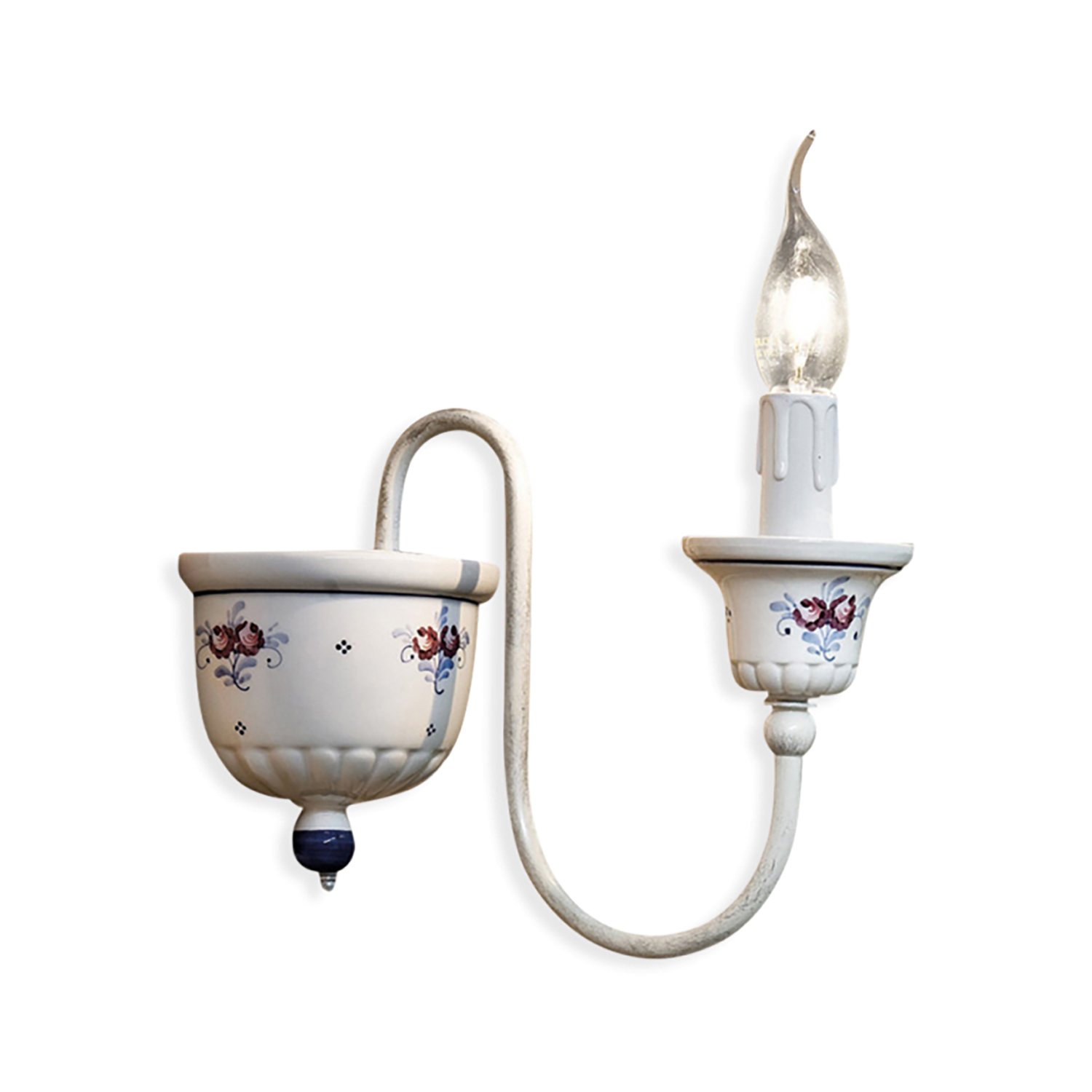 Applique Classica Sanremo Metallo E Ceramica Bianco Sfumato Argento 1 Luce E14
