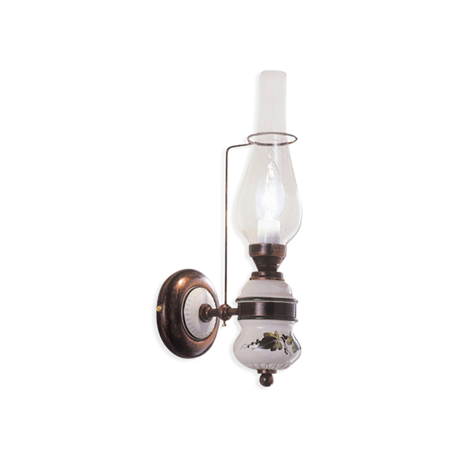 Applique Classica Pompei Ottone E Ceramica Nero Sfumato Rame 1 Luce E14