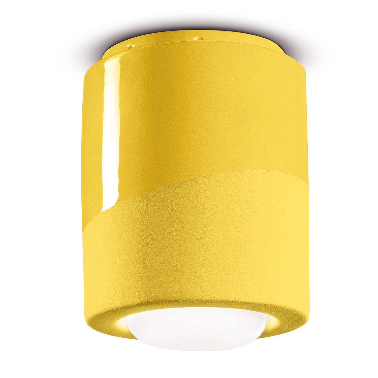 Plafoniera Piccola Vintage Decò Pi Ceramica Giallo Limone 1 Luce E27