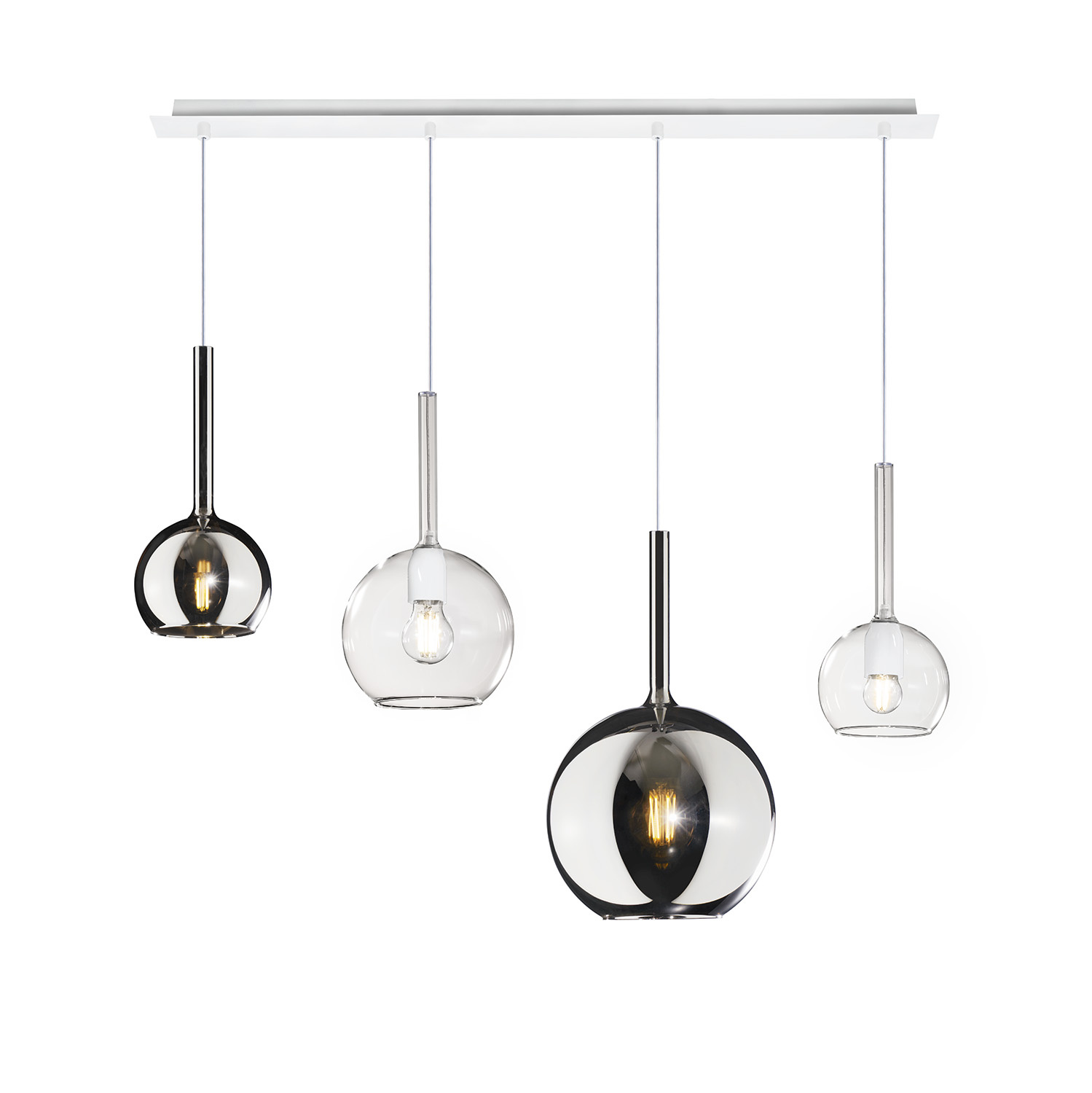 Lampadario Contemporaneo Future Metallo Bianco Vetro Trasp-Cromo 4 Luci E27 1155BI_S4RMIX-TC