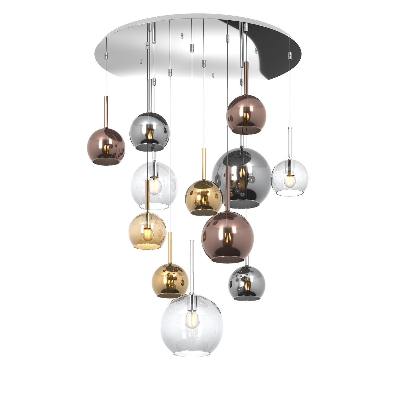 Lampadario Contemporaneo Future Metallo Cromo Vetro Mix Multicolor 12 Luci E27 1155CR_S12TMIX-MC