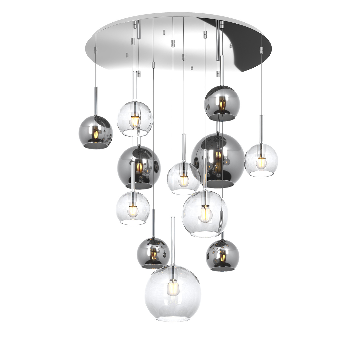 Lampadario Contemporaneo Future Metallo Cromo Vetro Mix Trasp-Cromo 12 Luci E27 1155CR_S12TMIX-TC