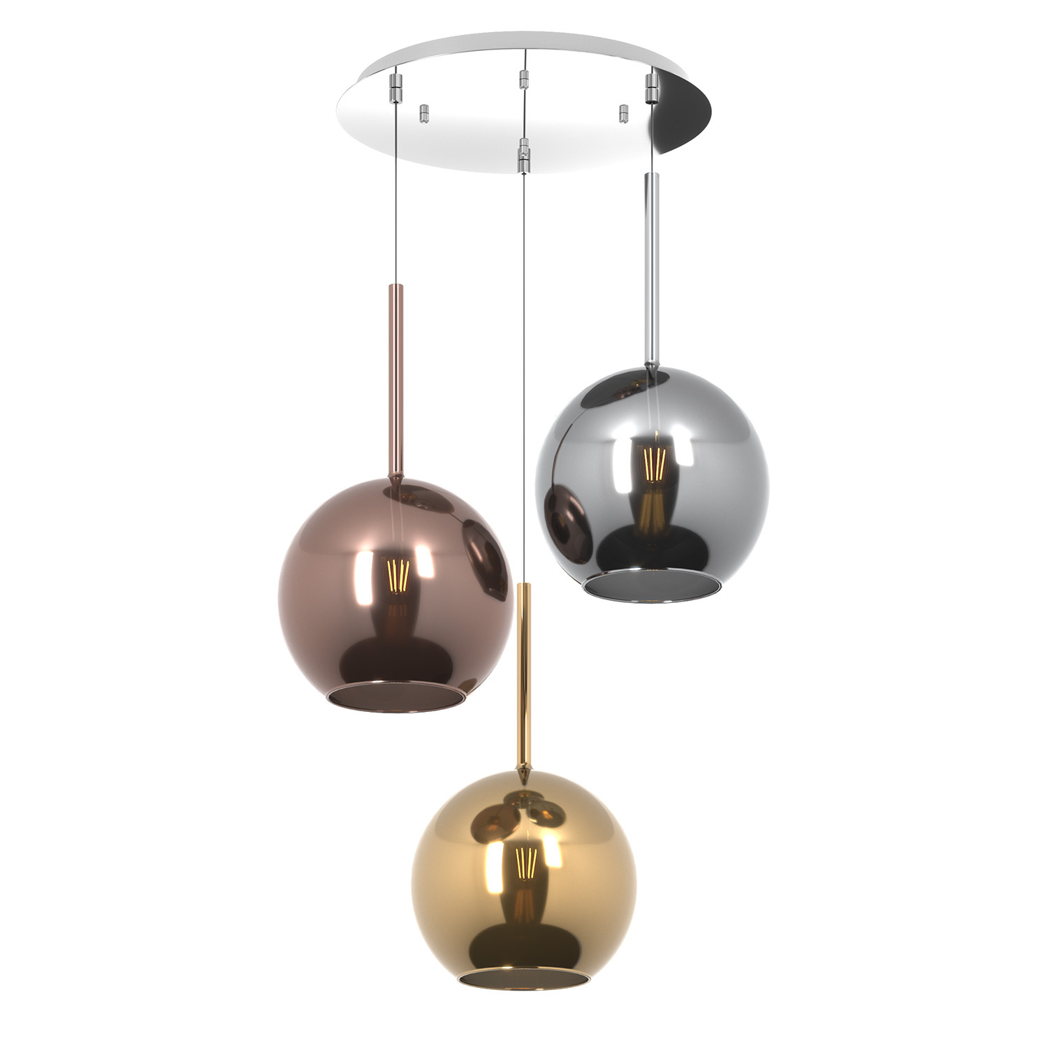 Lampadario Contemporaneo Future Metallo Cromo Vetro Grande Multicolor 3 Luci E27 1155CR_S3TG-MC