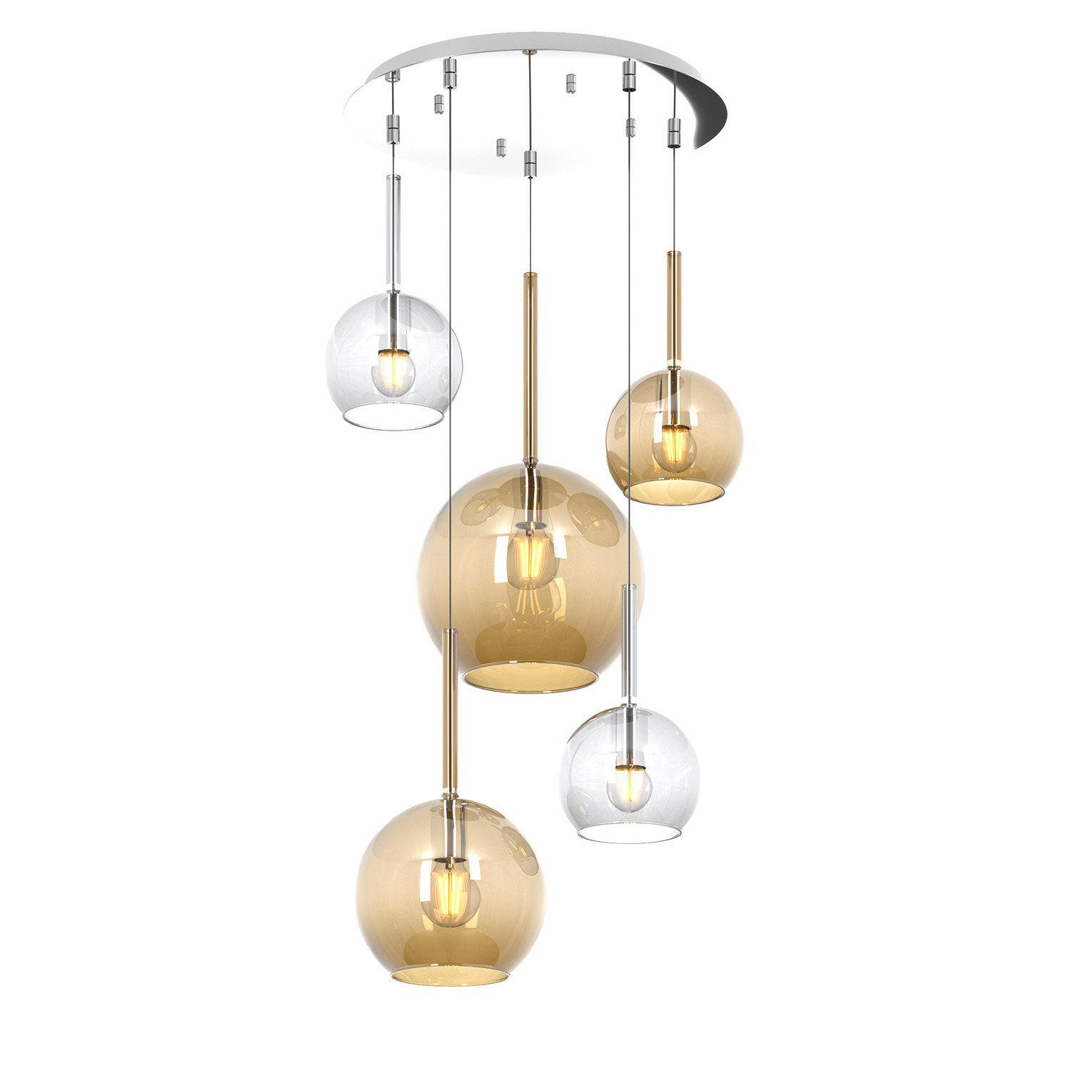 Lampadario Contemporaneo Future Metallo Cromo Vetro Mix Trasp-Ambra 5 Luci E27 1155CR_S5TMIX-TA