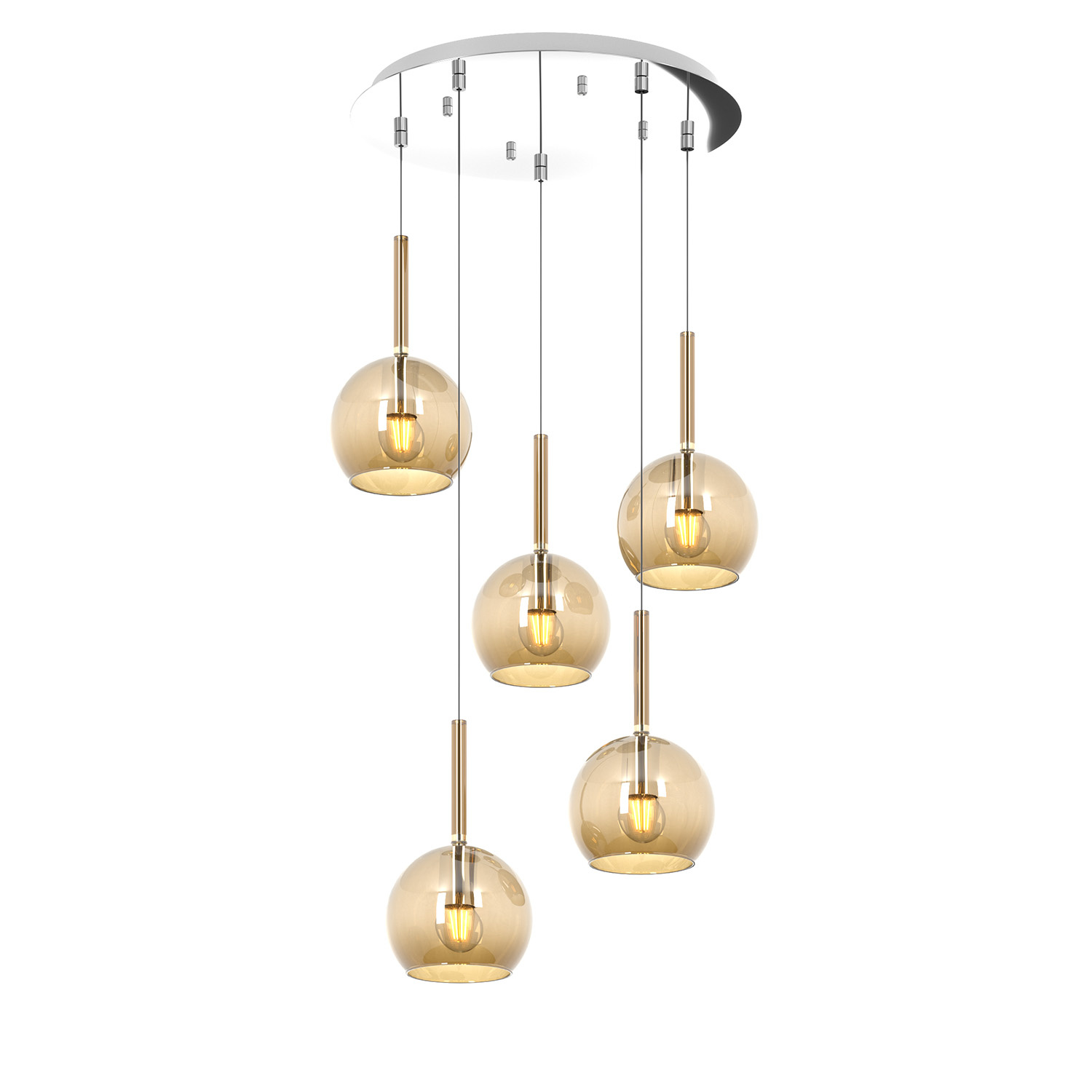 Lampadario Contemporaneo Future Metallo Cromo Vetro Ambra 5 Luci E27 1155CR_S5TP-AM