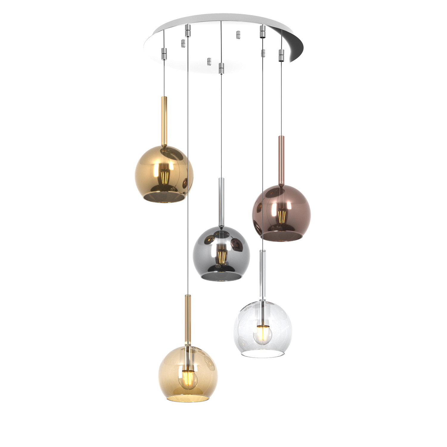 Lampadario Contemporaneo Future Metallo Cromo Vetro Multicolor 5 Luci E27 1155CR_S5TP-MC