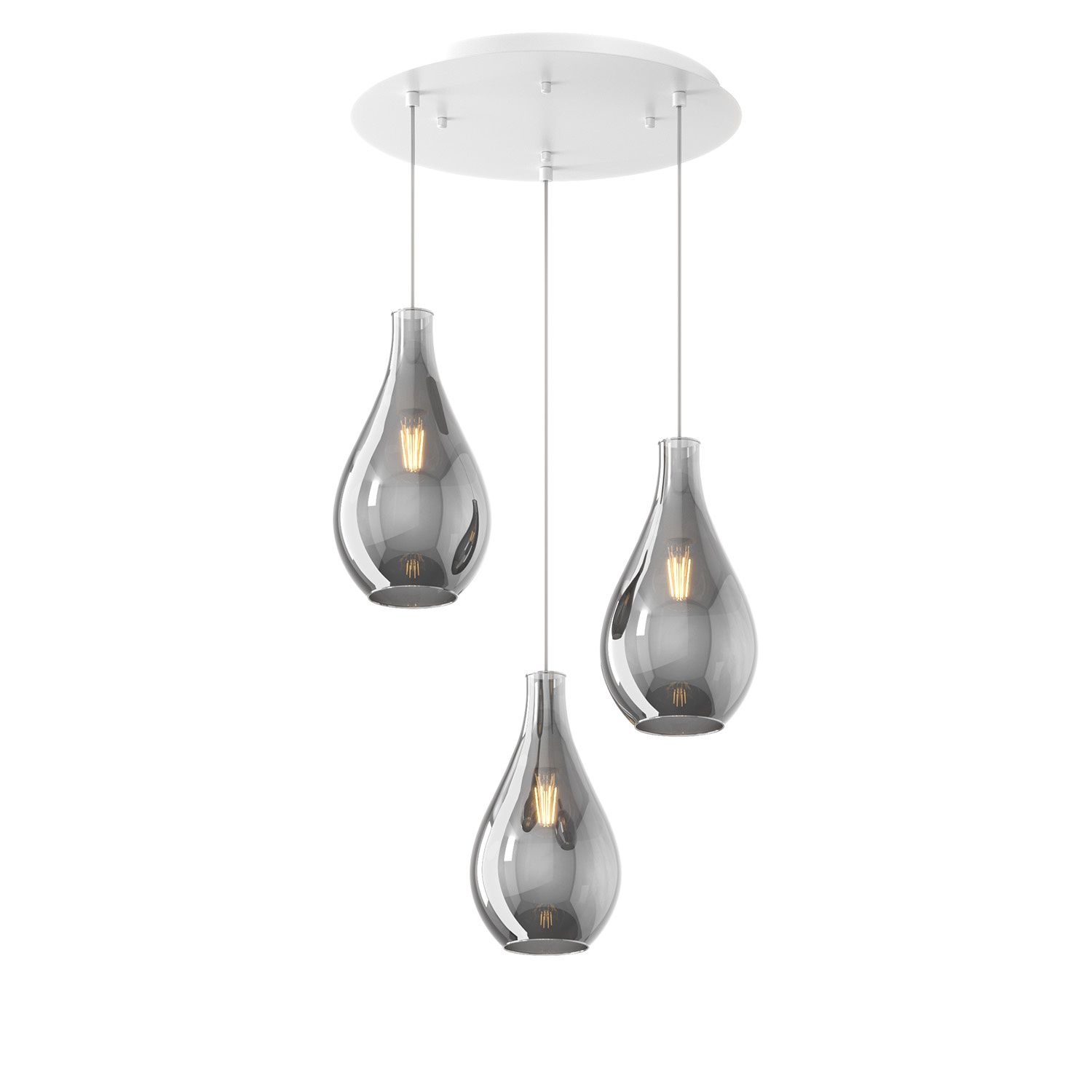 Lampadario Contemporaneo Drop 2.0 Metallo Bianco Vetro Fumè 3 Luci E27 1193BI_S3TP-FU