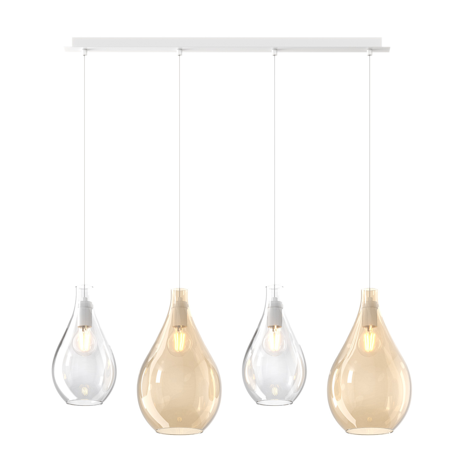 Lampadario Contemporaneo Drop 2.0 Metallo Bianco Vetro Trasp-Ambra 4 Luci E27 1193BI_S4RPM-TA