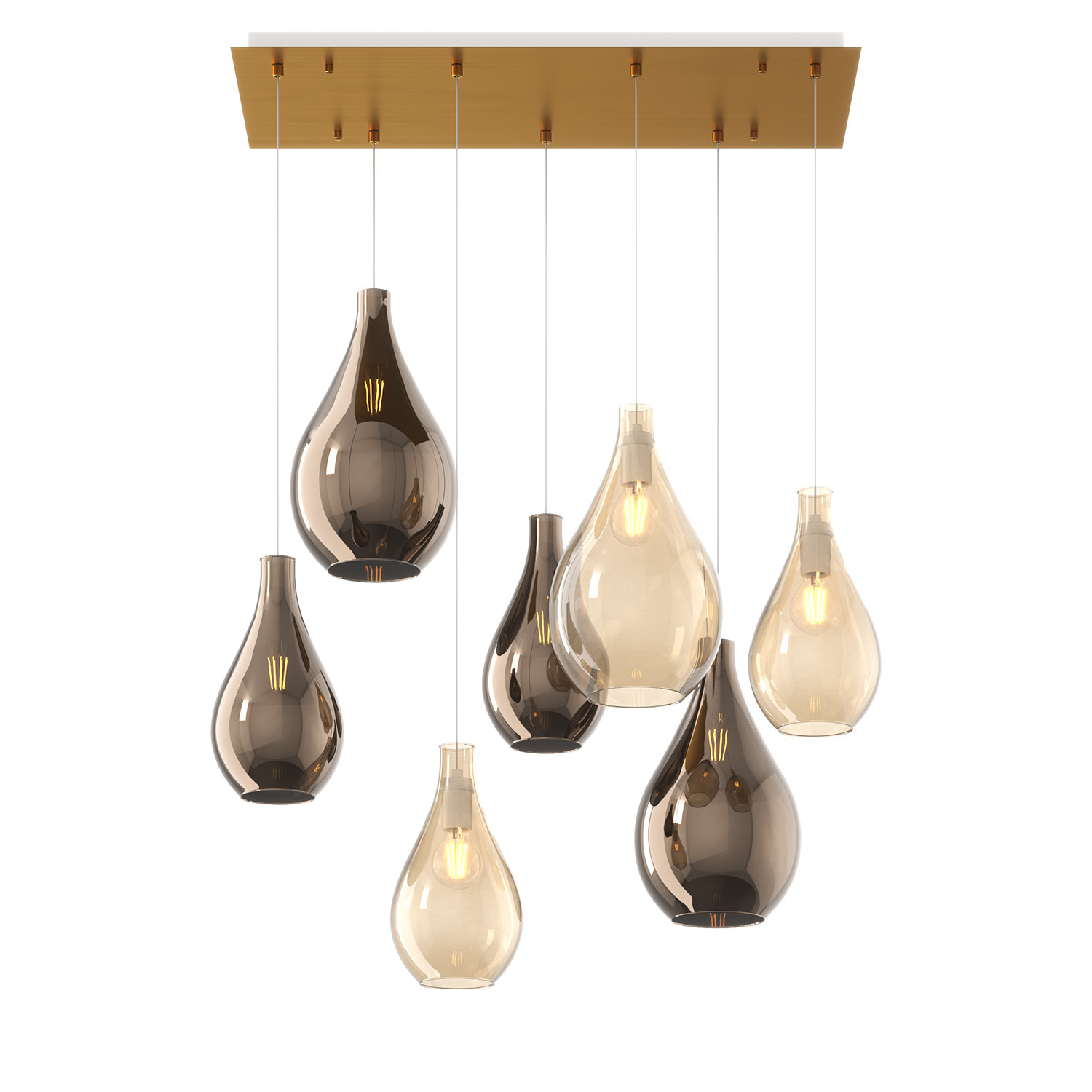 Lampadario Contemporaneo Drop 2.0 Metallo Ottone Vetro Ambra-Bronzo 7 Luci E27 1193OS_S7RMIX-AB