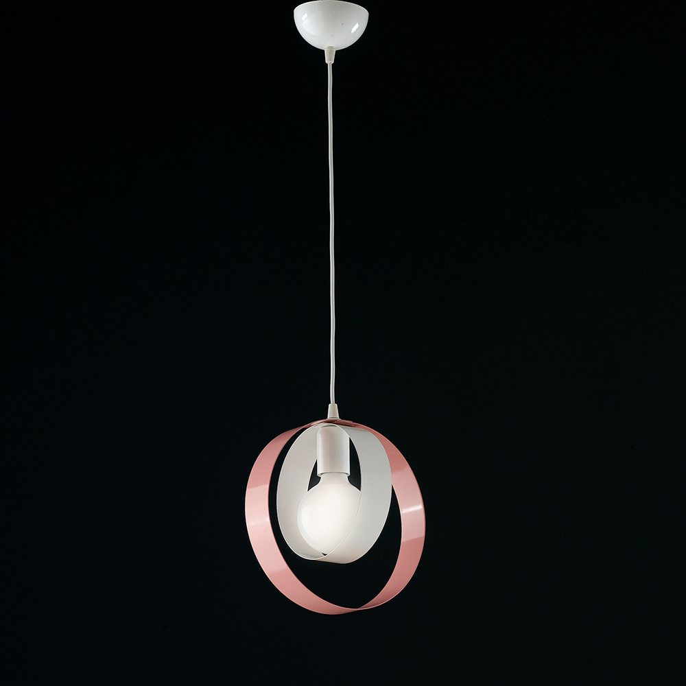 Sospensione Moderna 1 Luce Cerchi Ferro Bianco e Rosa Serie Bolla | Lampadari e Sospensioni | Luce Art Shop Sospensione Moderna 1 Luce Cerchi Ferro Bianco e Rosa Serie Bolla | Be Light
