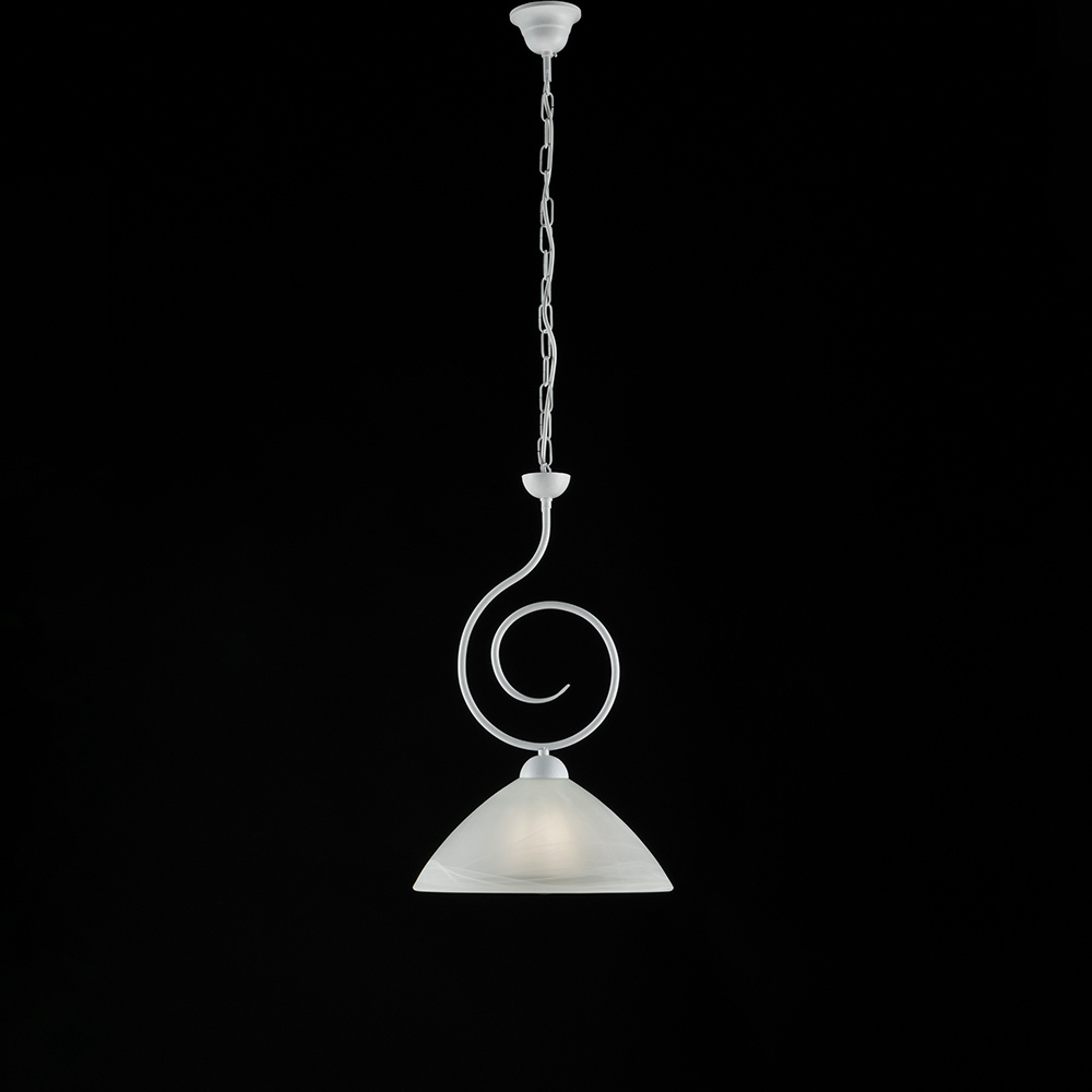 Sospensione Classica 1 Luce Ferro Battuto Bianco Shabby Vetro Bianco Serie Milly | Lampadari e Sospensioni | Luce Art Shop Sospensione Classica 1 Luce Ferro Battuto Bianco Shabby Vetro Bianco Serie Milly | Be Light
