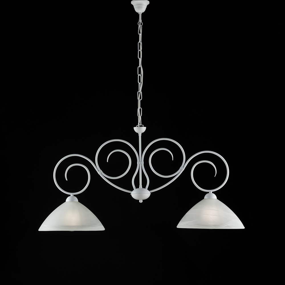 Bilanciere Classico 2 Luci Ferro Battuto Bianco Shabby Vetro Bianco Serie Milly | Lampadari e Sospensioni | Luce Art Shop Bilanciere Classico 2 Luci Ferro Battuto Bianco Shabby Vetro Bianco Serie Milly | Be Light