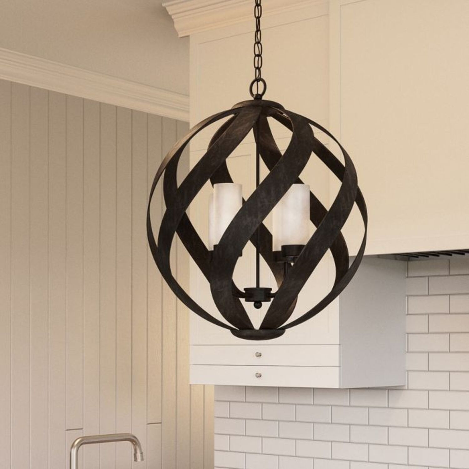 Lampadario Per Esterno Nordico Blacksmith Acciaio Nero Antico Vetro 4 Luci E14 QN-BLACKSMITH-4P-OBK