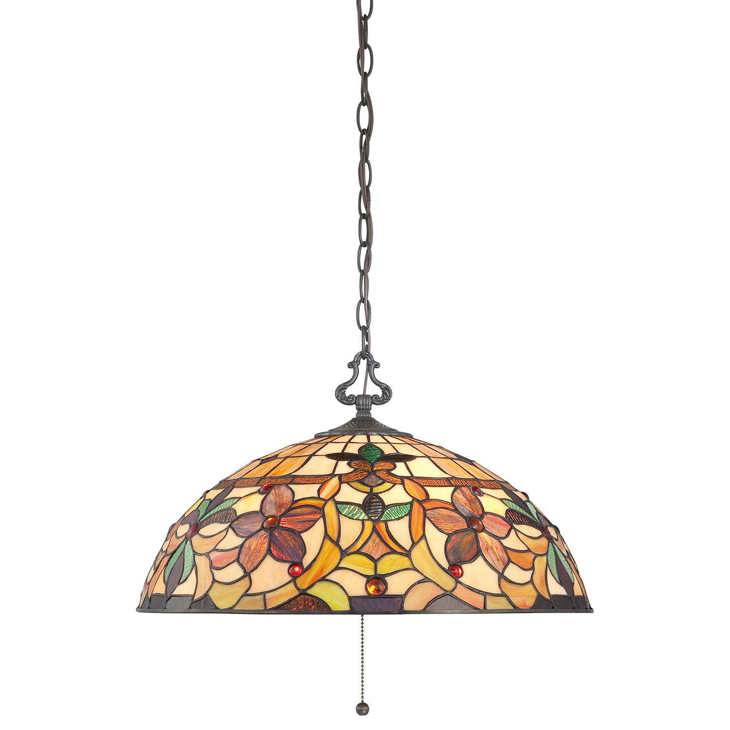 Lampadario Tiffany Kami Metallo Bronzo Vintage 3 Luci E27 QZ-KAMI-P