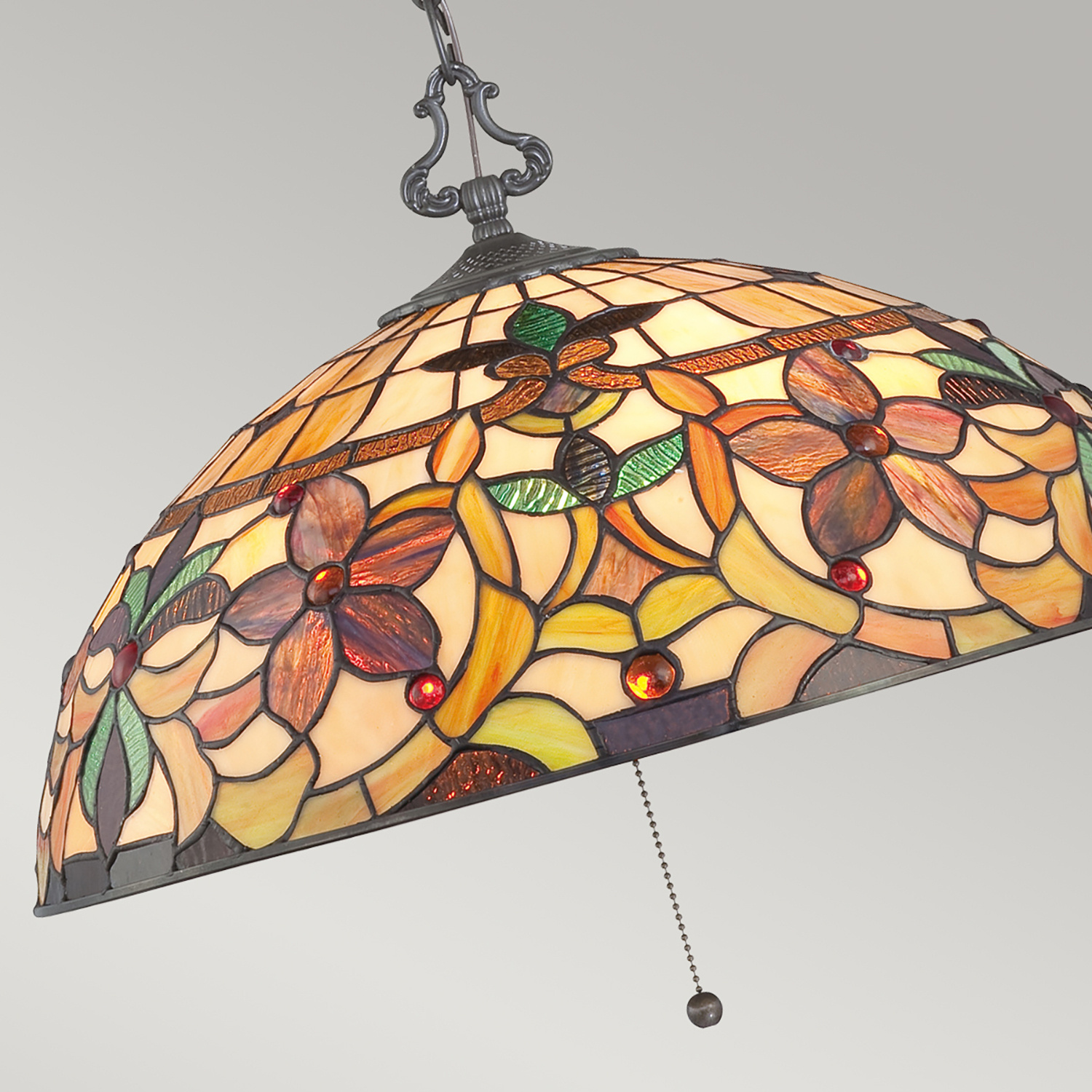 Lampadario Tiffany Kami Metallo Bronzo Vintage 3 Luci E27 QZ-KAMI-P