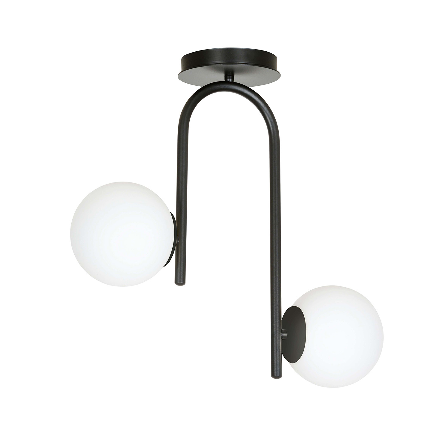 Lampadario 2 Luci Kalf In Acciaio Nero A Bracci E Sfere In Vetro Opalino 1030/2
