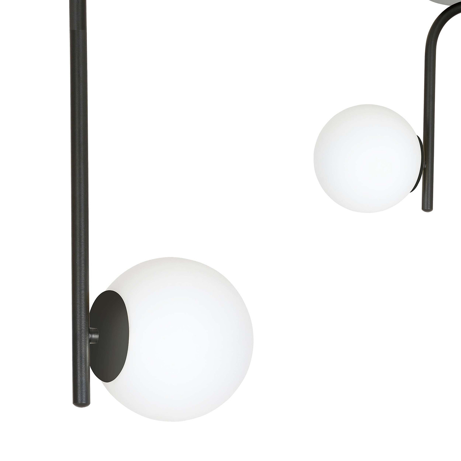 Lampadario 2 Luci Kalf In Acciaio Nero A Bracci E Sfere In Vetro Opalino 1030/2