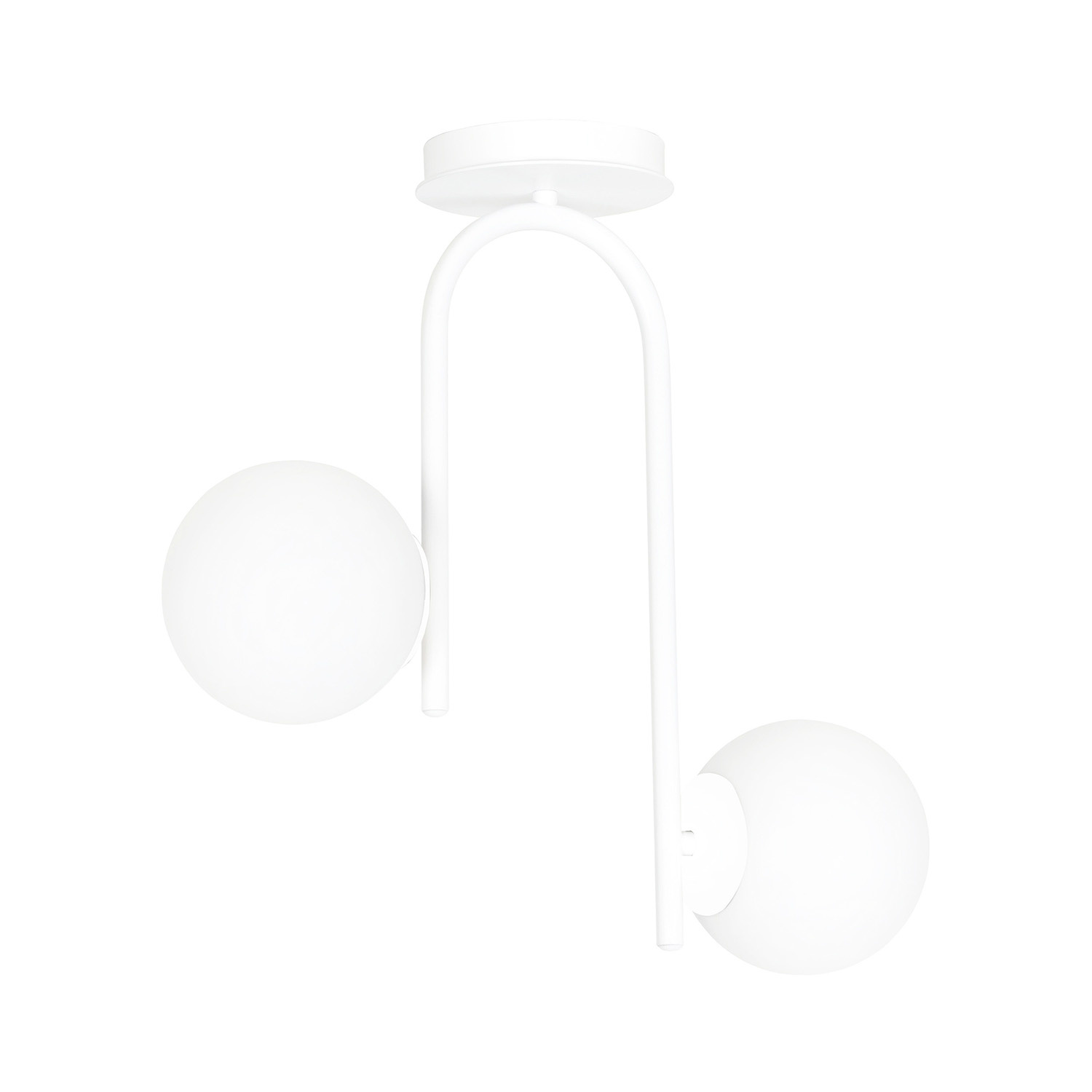 Lampadario 2 Luci Kalf In Acciaio Bianco A Bracci E Sfere In Vetro Opalino 1031/2