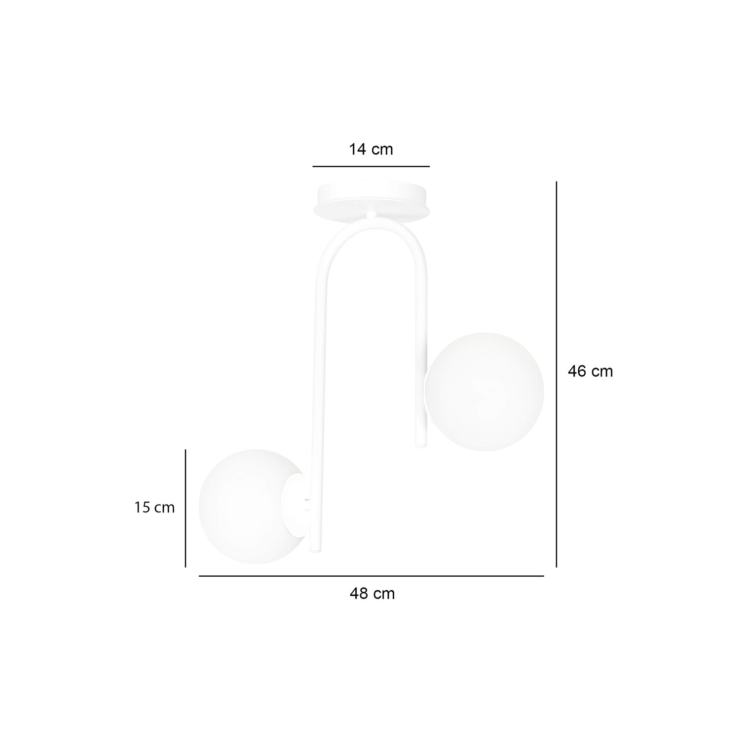 Lampadario 2 Luci Kalf In Acciaio Bianco A Bracci E Sfere In Vetro Opalino 1031/2