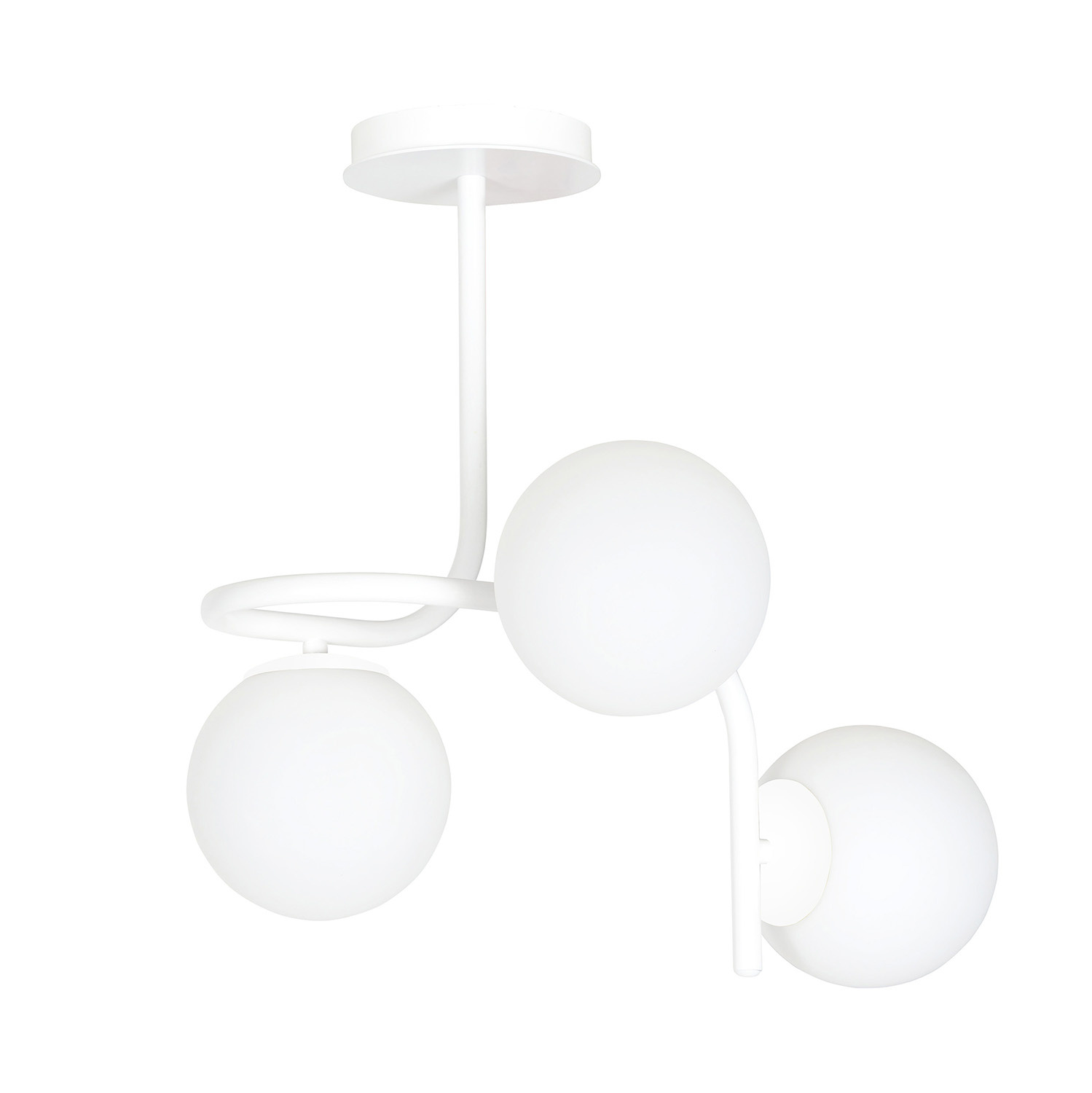 Lampadario 3 Luci Kalf In Acciaio Bianco A Bracci E Sfere In Vetro Opalino 1031/3