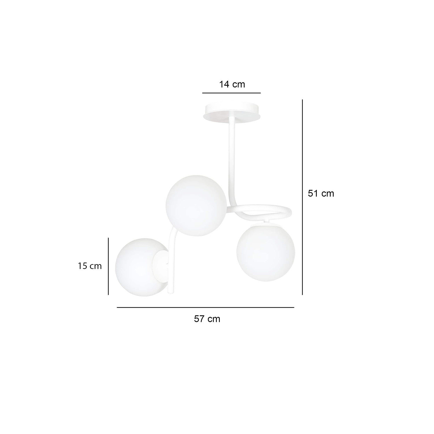 Lampadario 3 Luci Kalf In Acciaio Bianco A Bracci E Sfere In Vetro Opalino 1031/3