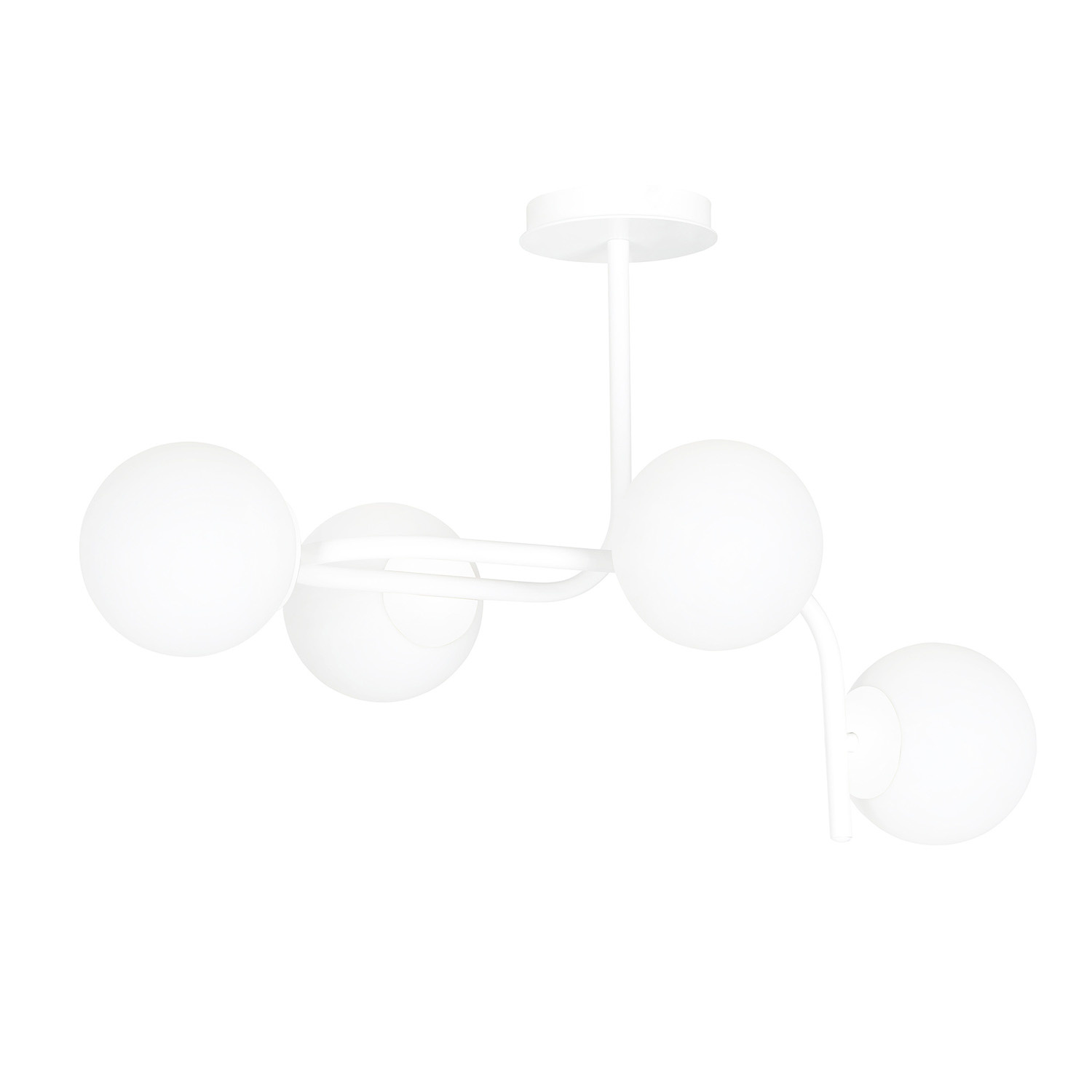 Lampadario 4 Luci Kalf In Acciaio Bianco A Bracci Curvi E Sfere In Vetro Opalino 1031/4A