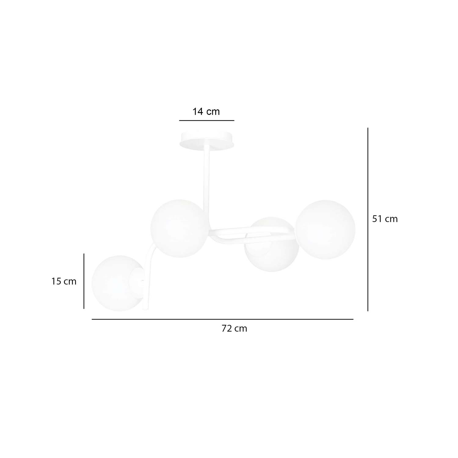 Lampadario 4 Luci Kalf In Acciaio Bianco A Bracci Curvi E Sfere In Vetro Opalino 1031/4A
