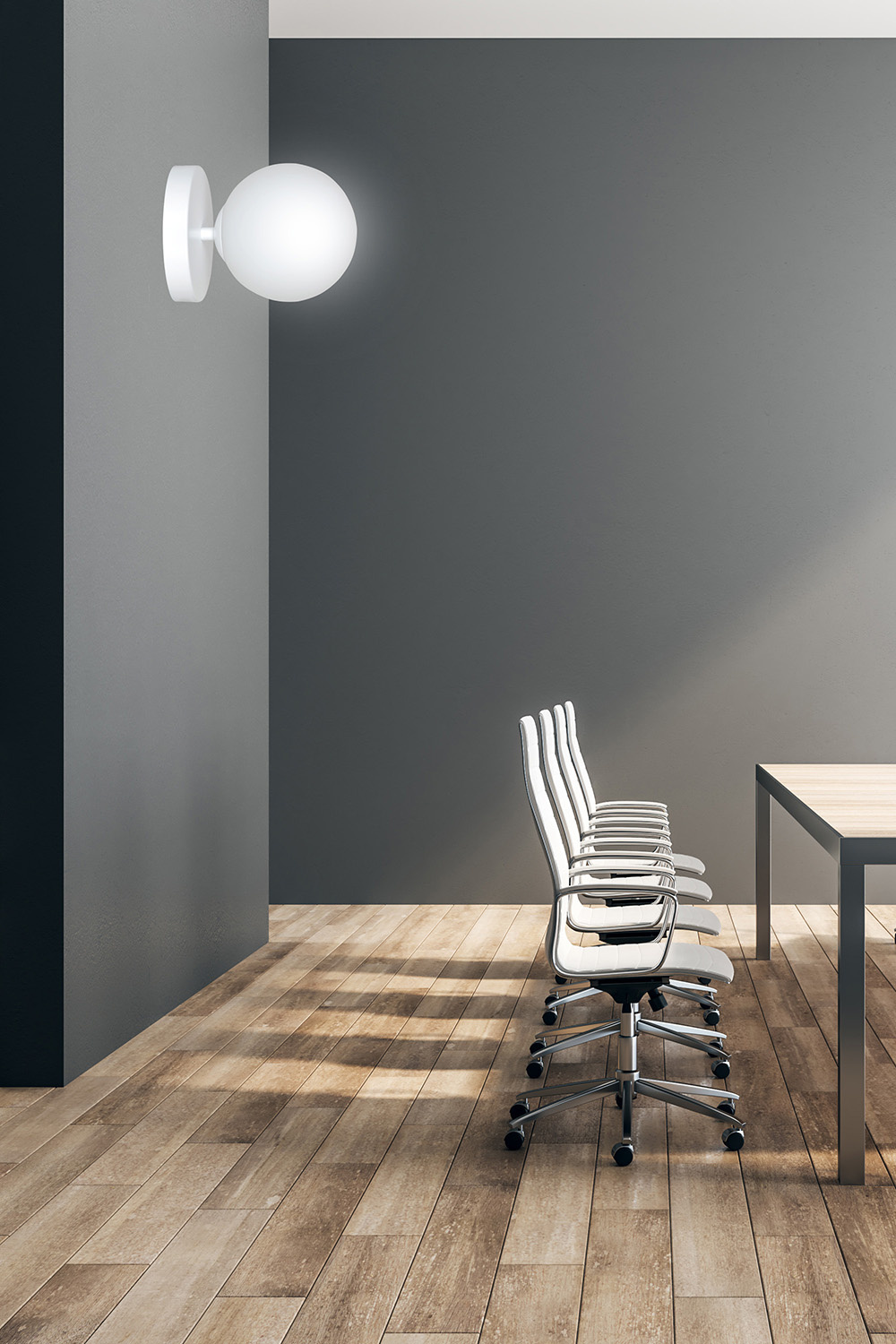 Applique 1 Luce Kalf In Acciaio Bianco A Bracci E Sfera In Vetro Opalino 1031/K1