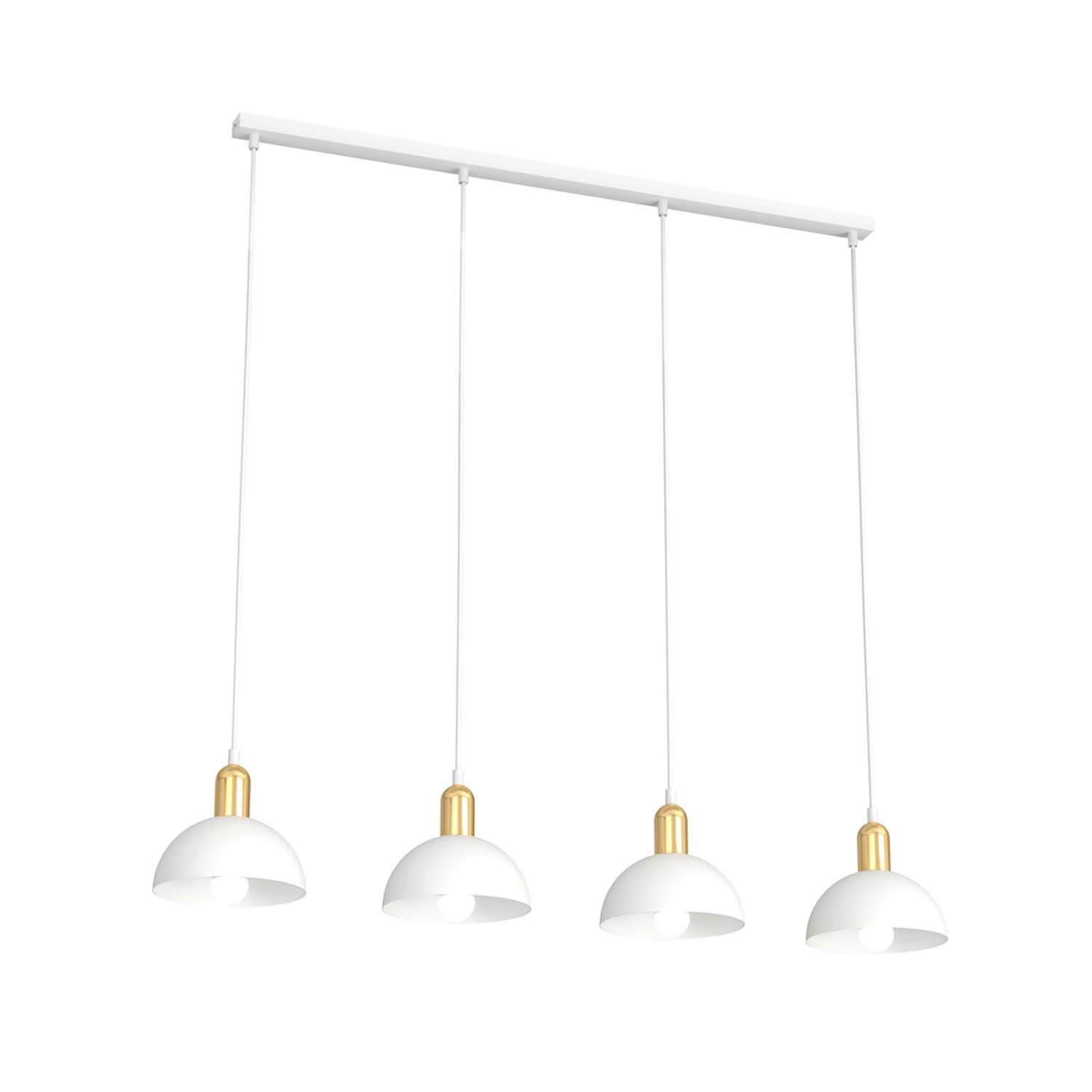Lampadario 4 Luci Moto In Acciaio Bianco E Oro Diffusori A Cupola 1387/4