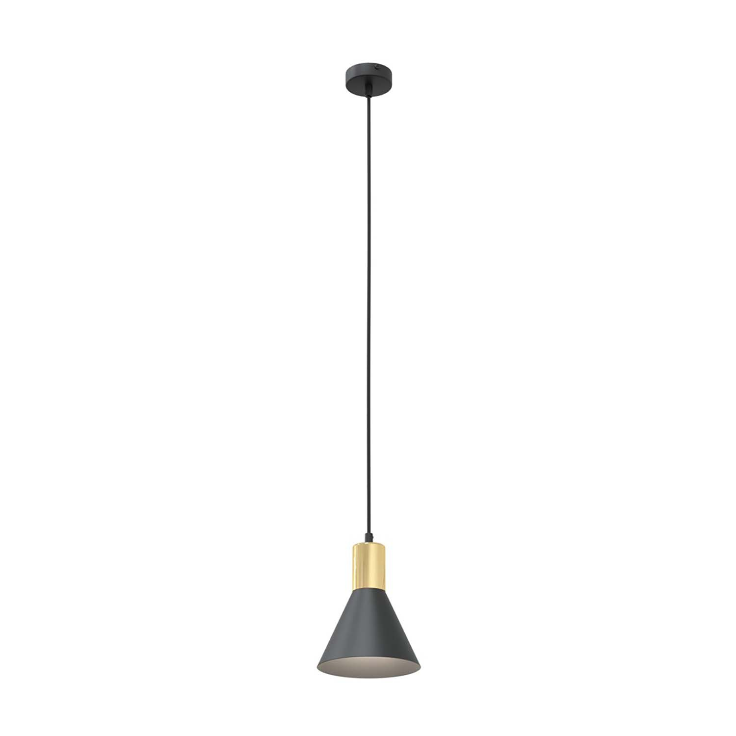 Sospensione 1 Luce Rosa In Acciaio Nero Con Paralume A Cono Nero E Oro 1388/1