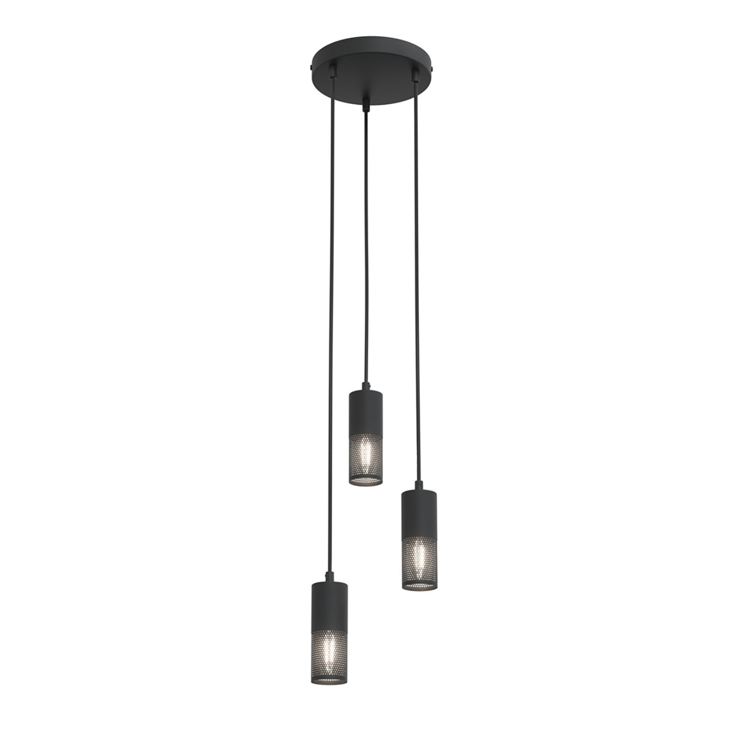 Lampadario Moderno 3 Luci Melt Cilindri Con Rete In Acciaio Nero 1407/3PREM
